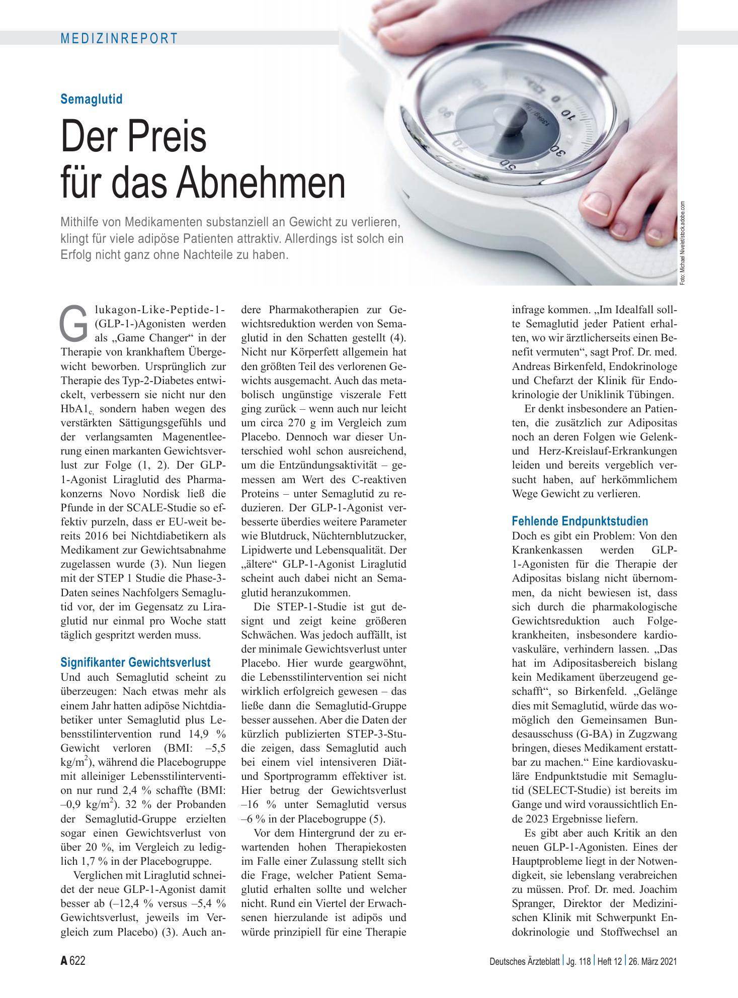 Vorschauseite 1: Semaglutid: Der Preis für das Abnehmen – Deutsches Ärzteblatt