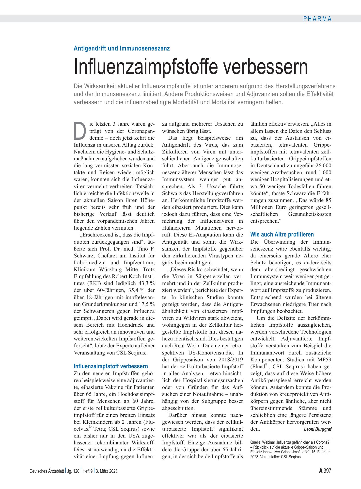 Vorschauseite 1: Antigendrift und Immunoseneszenz: Influenzaimpfstoffe verbessern – Deutsches Ärzteblatt