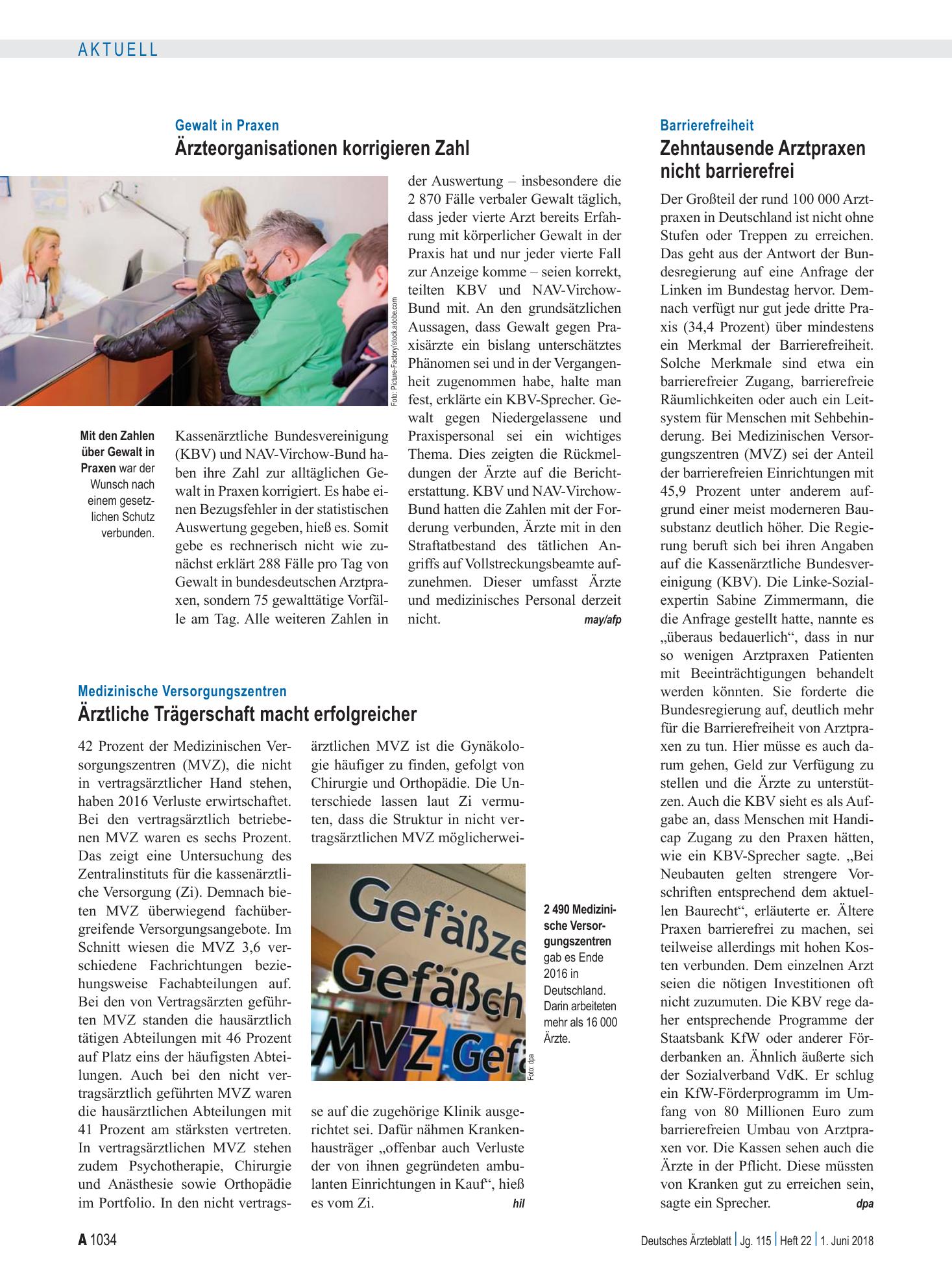Vorschauseite 1: Medizinische Versorgungszentren: Ärztliche Trägerschaft macht erfolgreicher – Deutsches Ärzteblatt