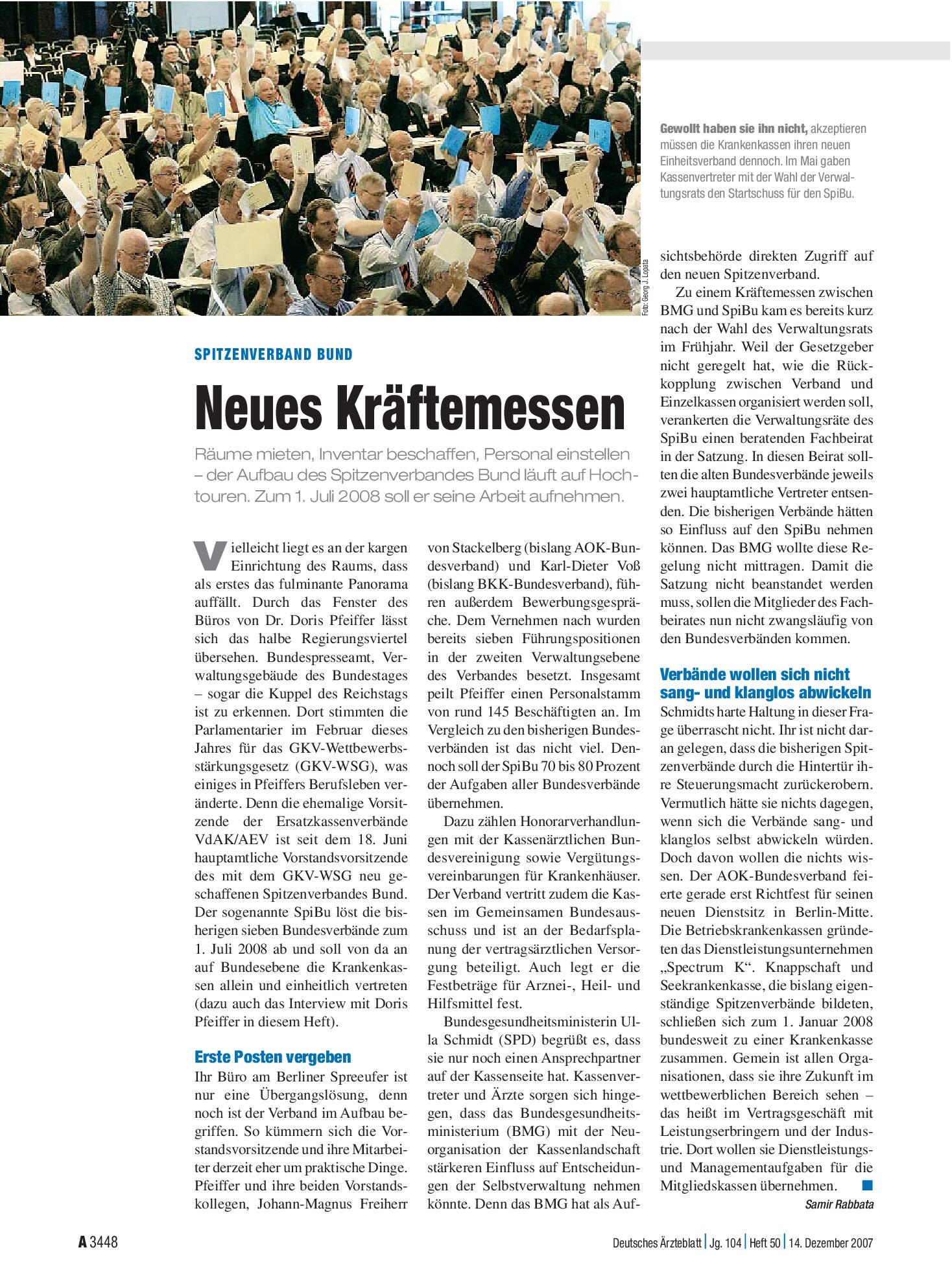Vorschauseite 1: Spitzenverband Bund: Neues Kräftemessen – Deutsches Ärzteblatt