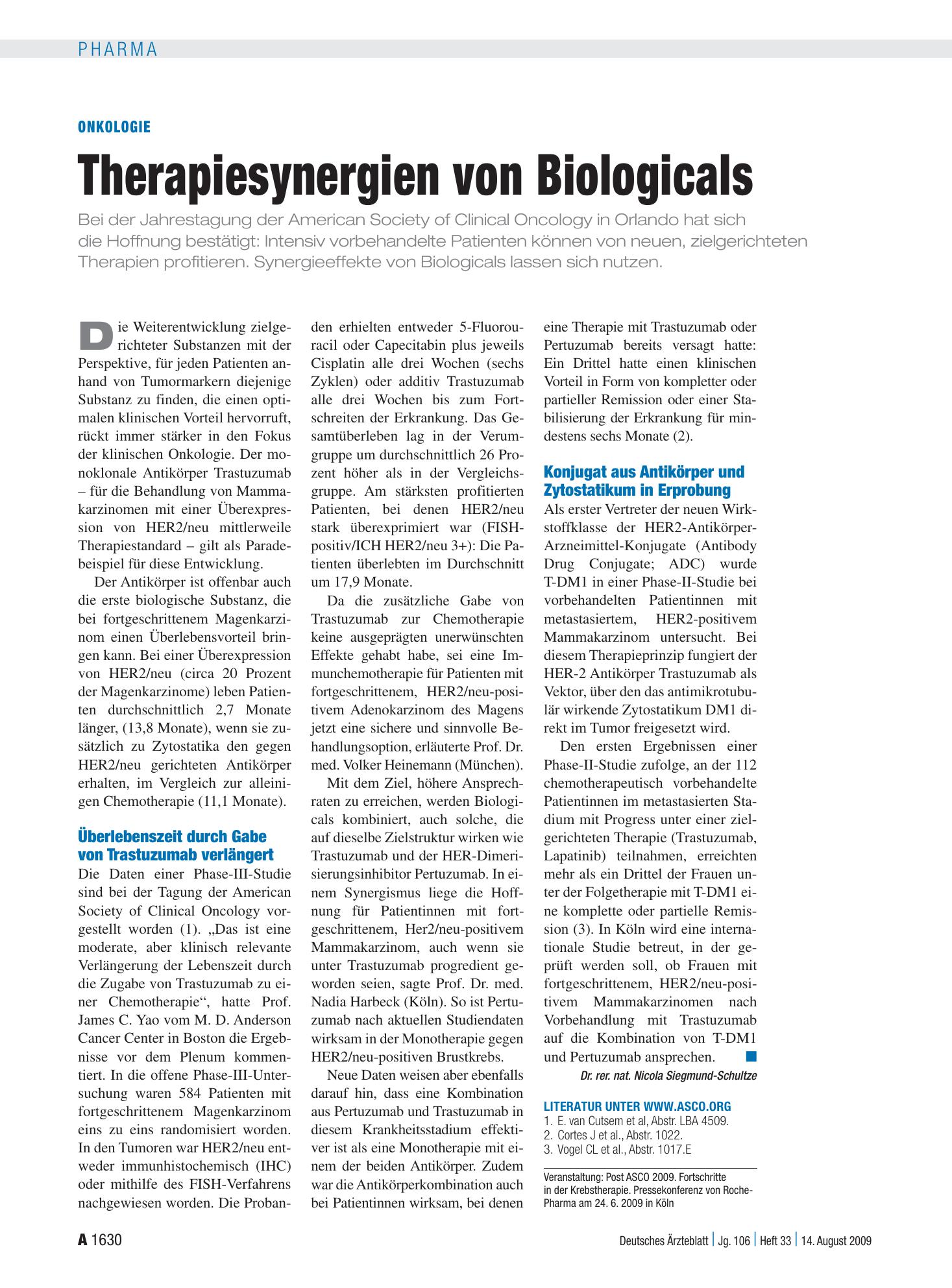 Vorschauseite 1: Onkologie: Therapiesynergien von Biologicals – Deutsches Ärzteblatt