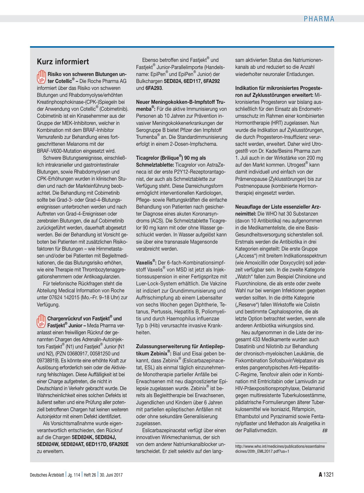 Vorschauseite 1: Kurz informiert – Deutsches Ärzteblatt