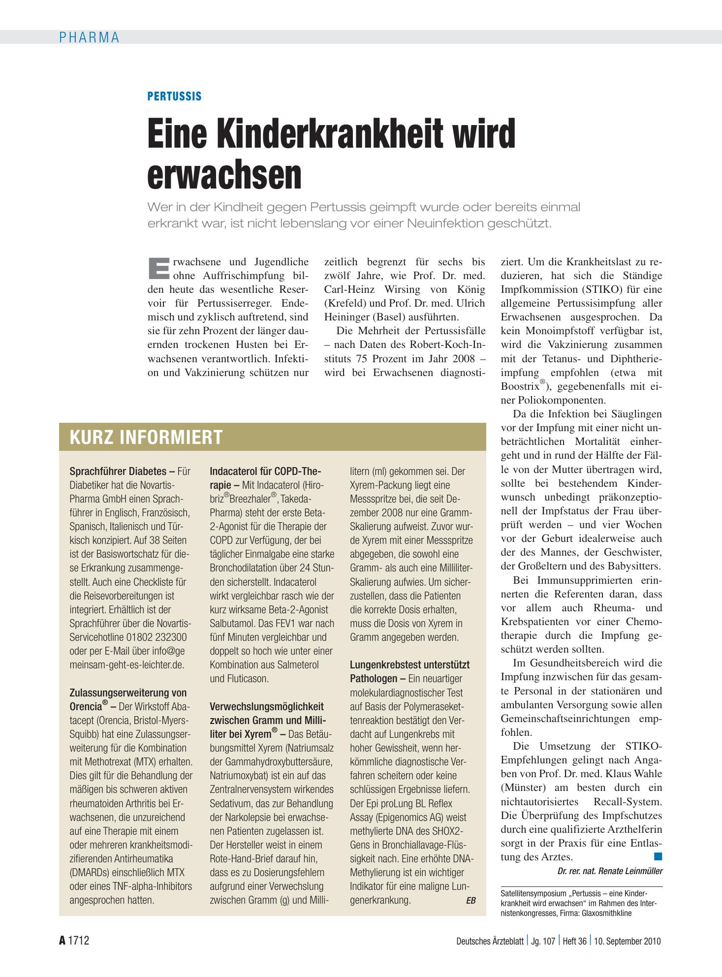 Vorschauseite 1: Kurz informiert – Deutsches Ärzteblatt