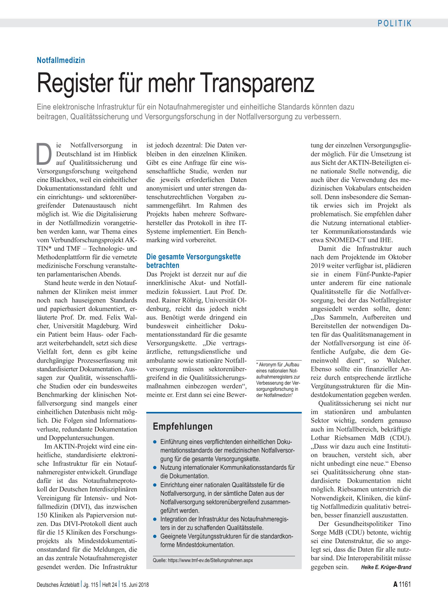 Vorschauseite 1: Notfallmedizin: Register für mehr Transparenz – Deutsches Ärzteblatt