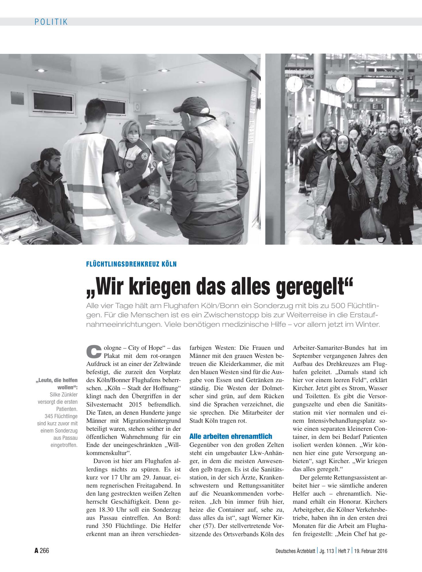 Vorschauseite 1: Flüchtlingsdrehkreuz Köln: „Wir kriegen das alles geregelt“ – Deutsches Ärzteblatt