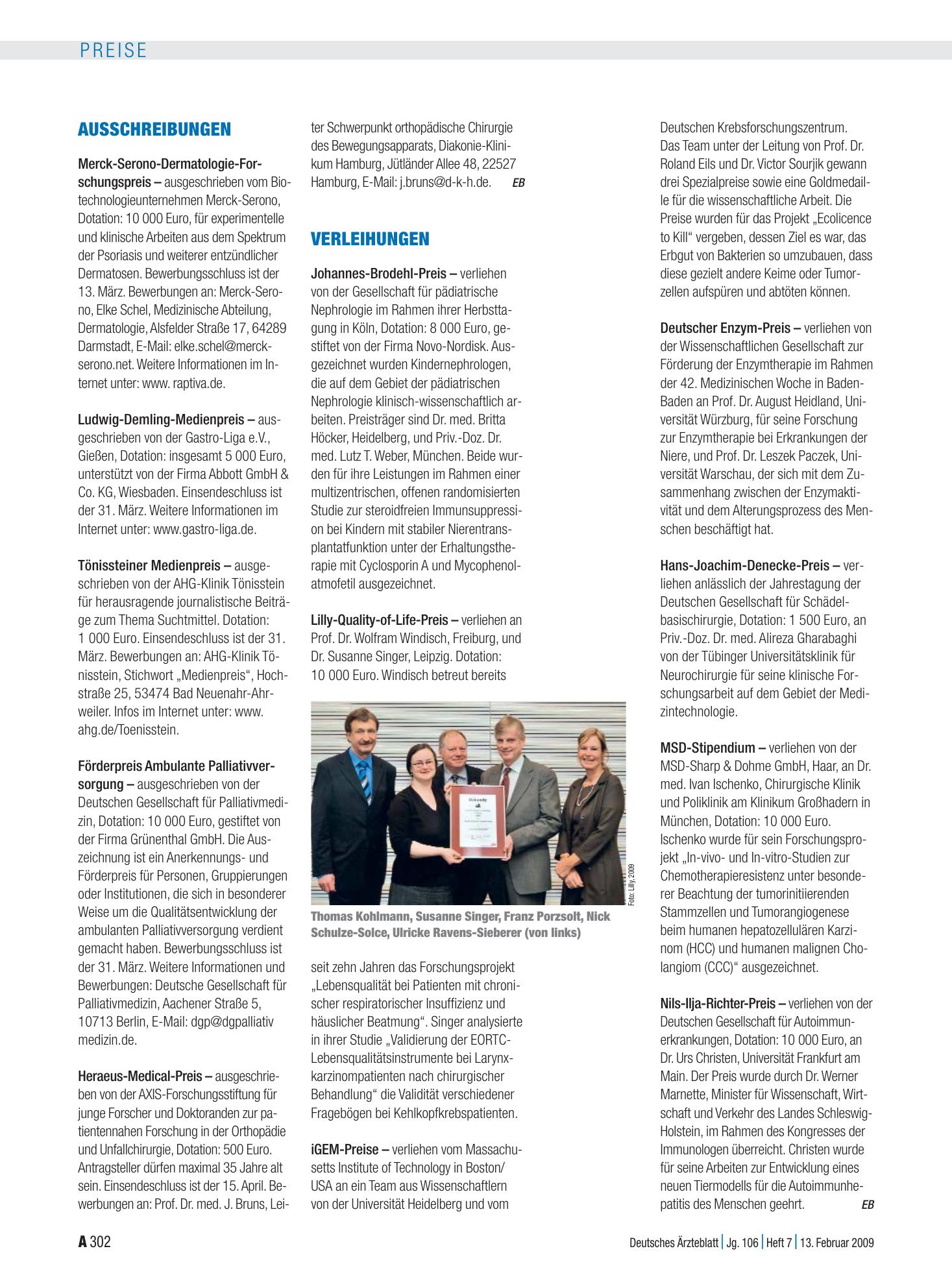 Vorschauseite 1: Verleihungen – Deutsches Ärzteblatt
