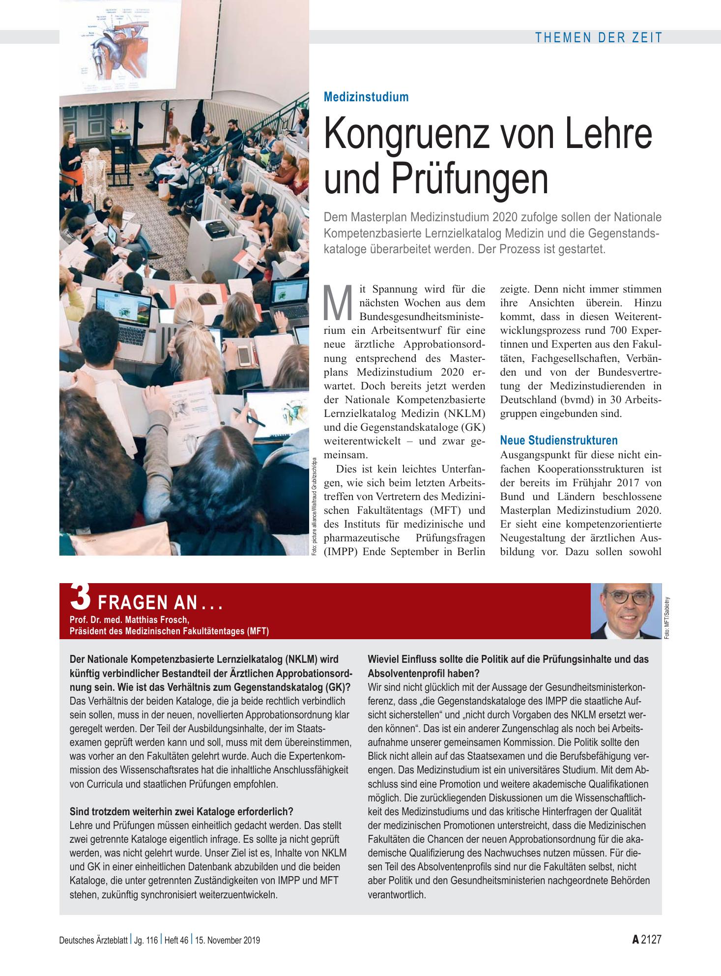 Vorschauseite 1: Medizinstudium: Kongruenz von Lehre und Prüfungen – Deutsches Ärzteblatt