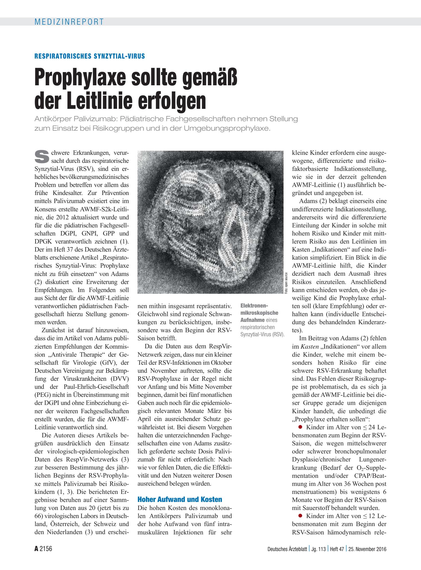 Vorschauseite 1: Respiratorisches Synzytial-Virus: Prophylaxe sollte gemäß der Leitlinie erfolgen – Deutsches Ärzteblatt