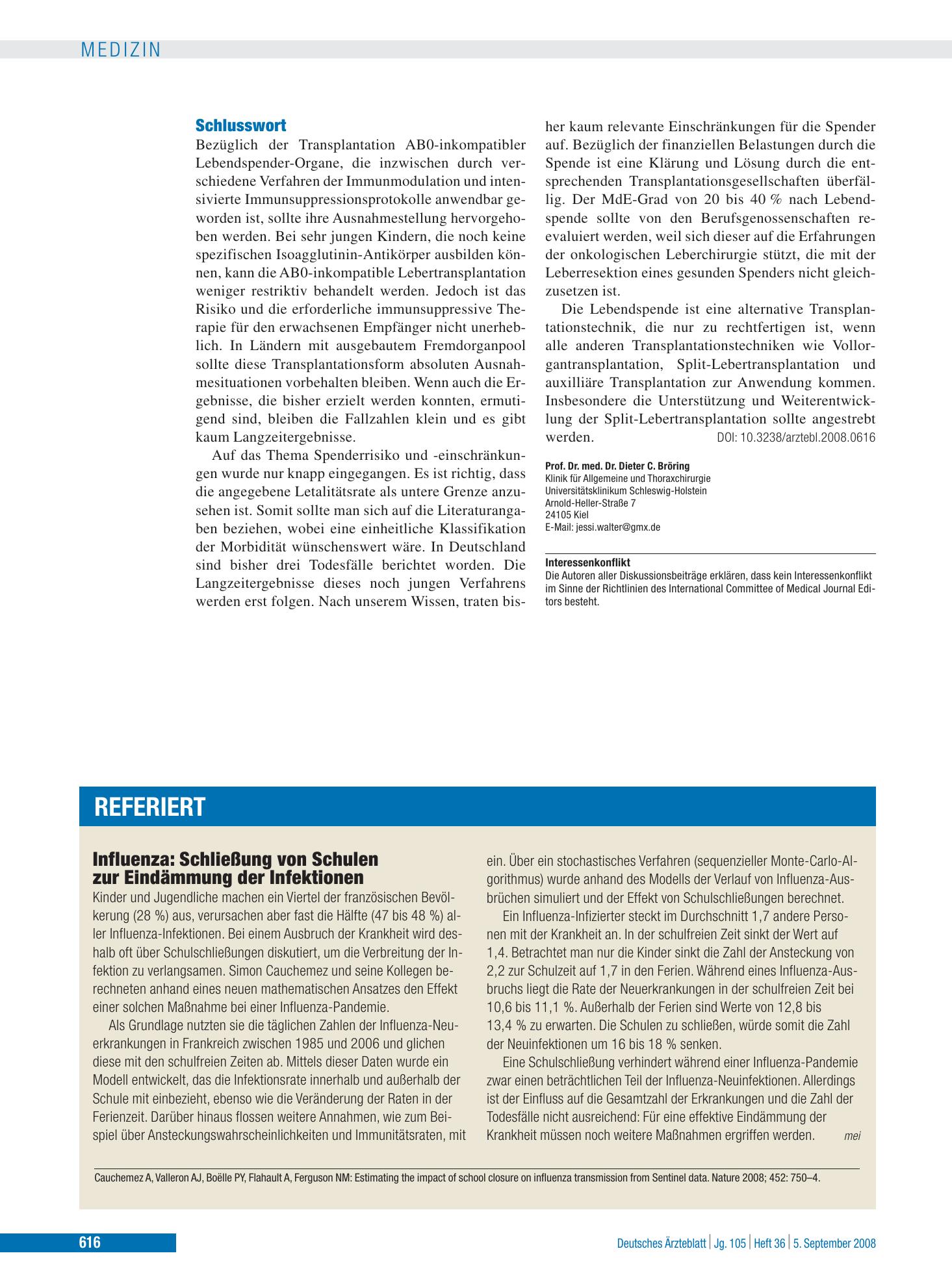 Vorschauseite 1: Chancen und Risiken der Leber-Lebendspende-Transplantation: Schlusswort – Deutsches Ärzteblatt