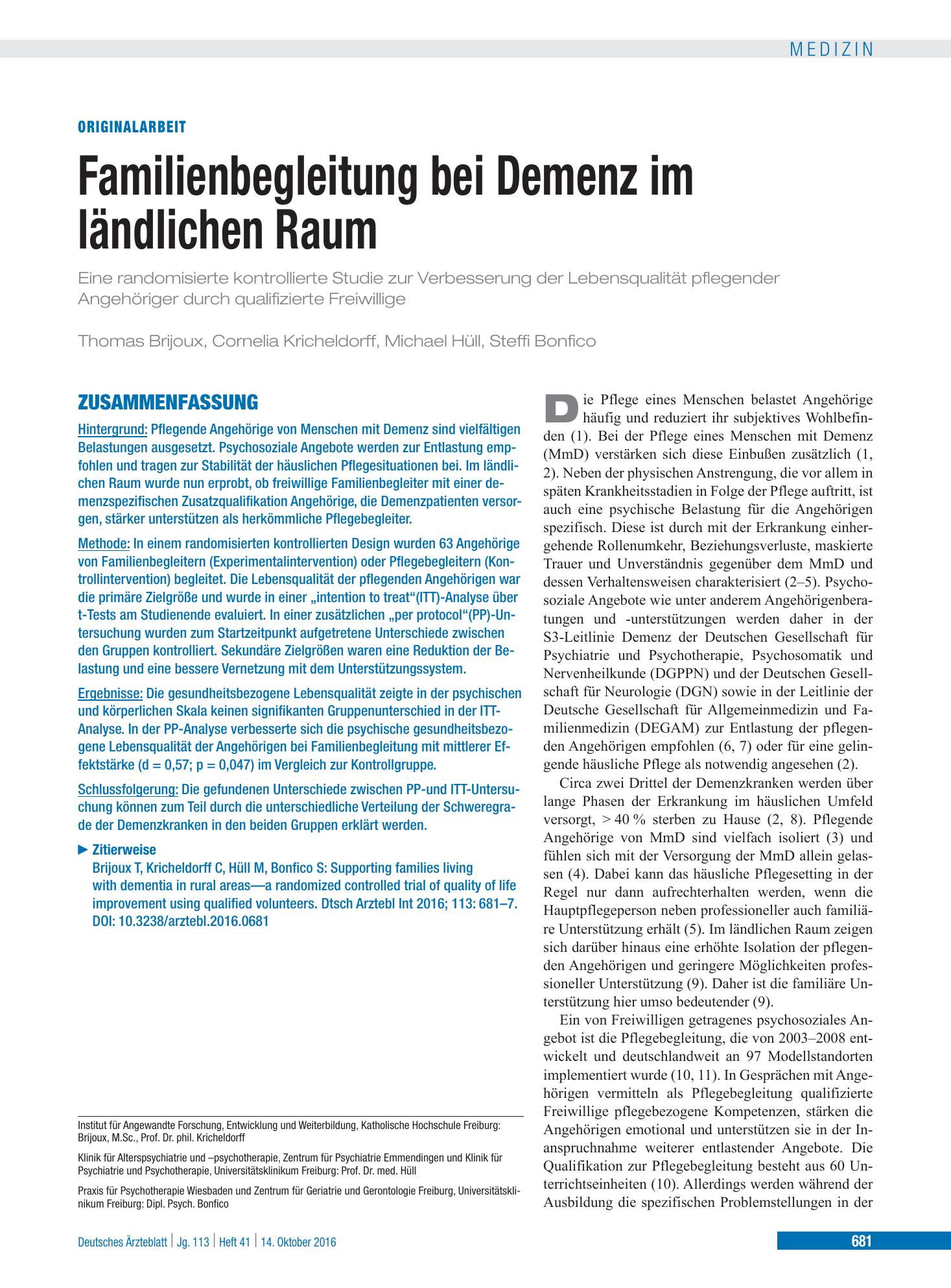 Vorschauseite 1: Familienbegleitung bei Demenz im ländlichen Raum – Deutsches Ärzteblatt