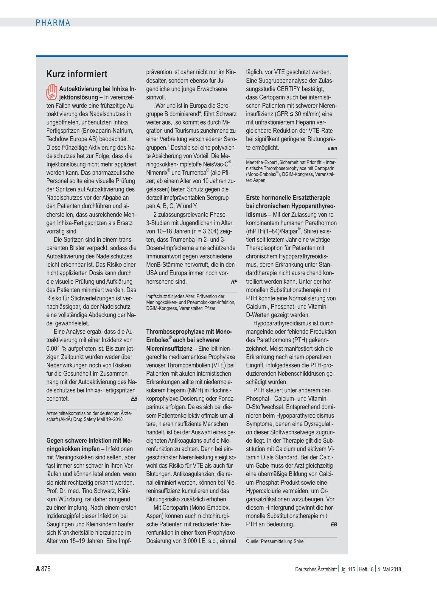 Vorschauseite 1: Kurz informiert – Deutsches Ärzteblatt