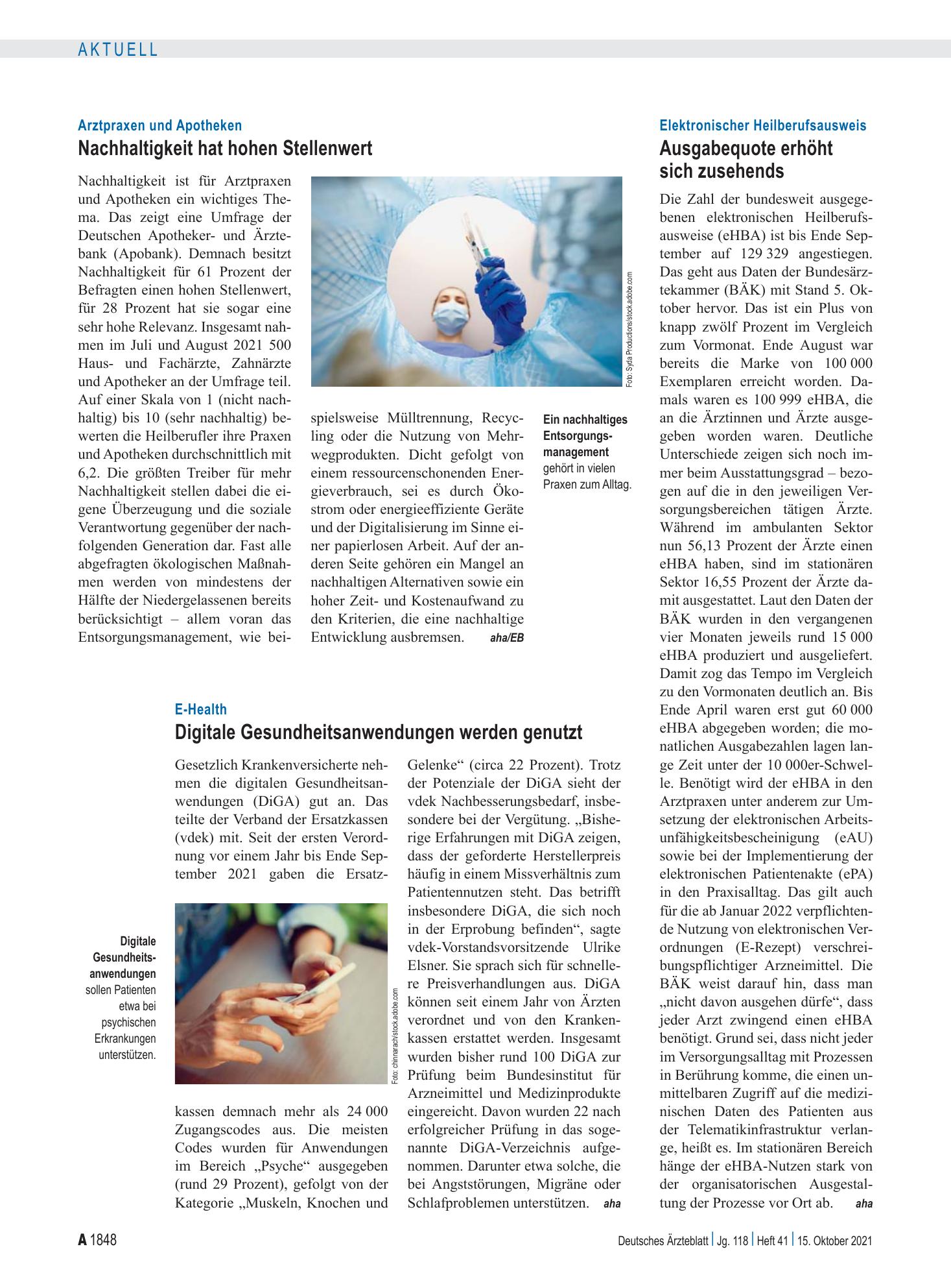 Vorschauseite 1: E-Health: Digitale Gesundheitsanwendungen werden genutzt – Deutsches Ärzteblatt