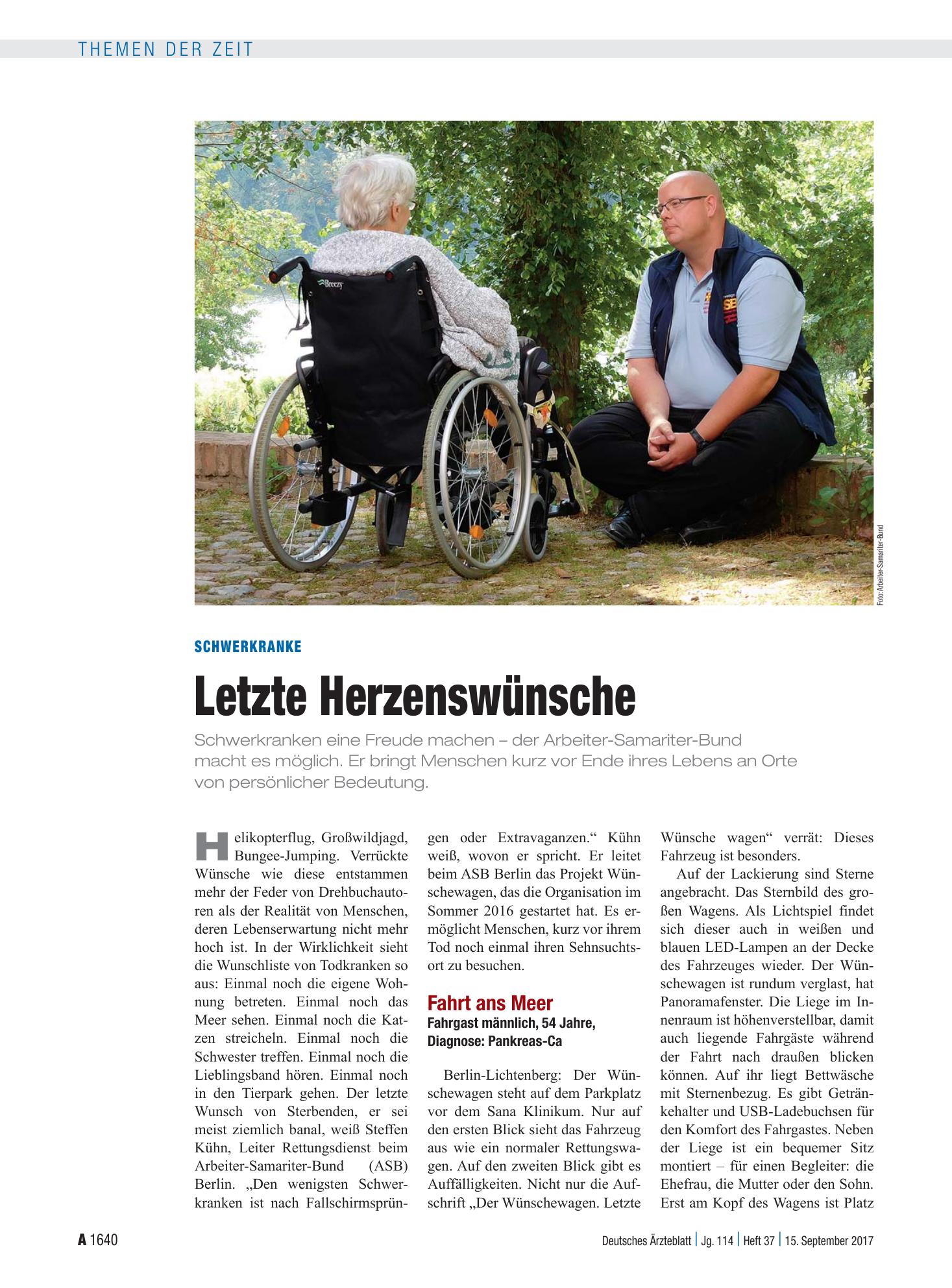 Vorschauseite 1: Schwerkranke: Letzte Herzenswünsche – Deutsches Ärzteblatt