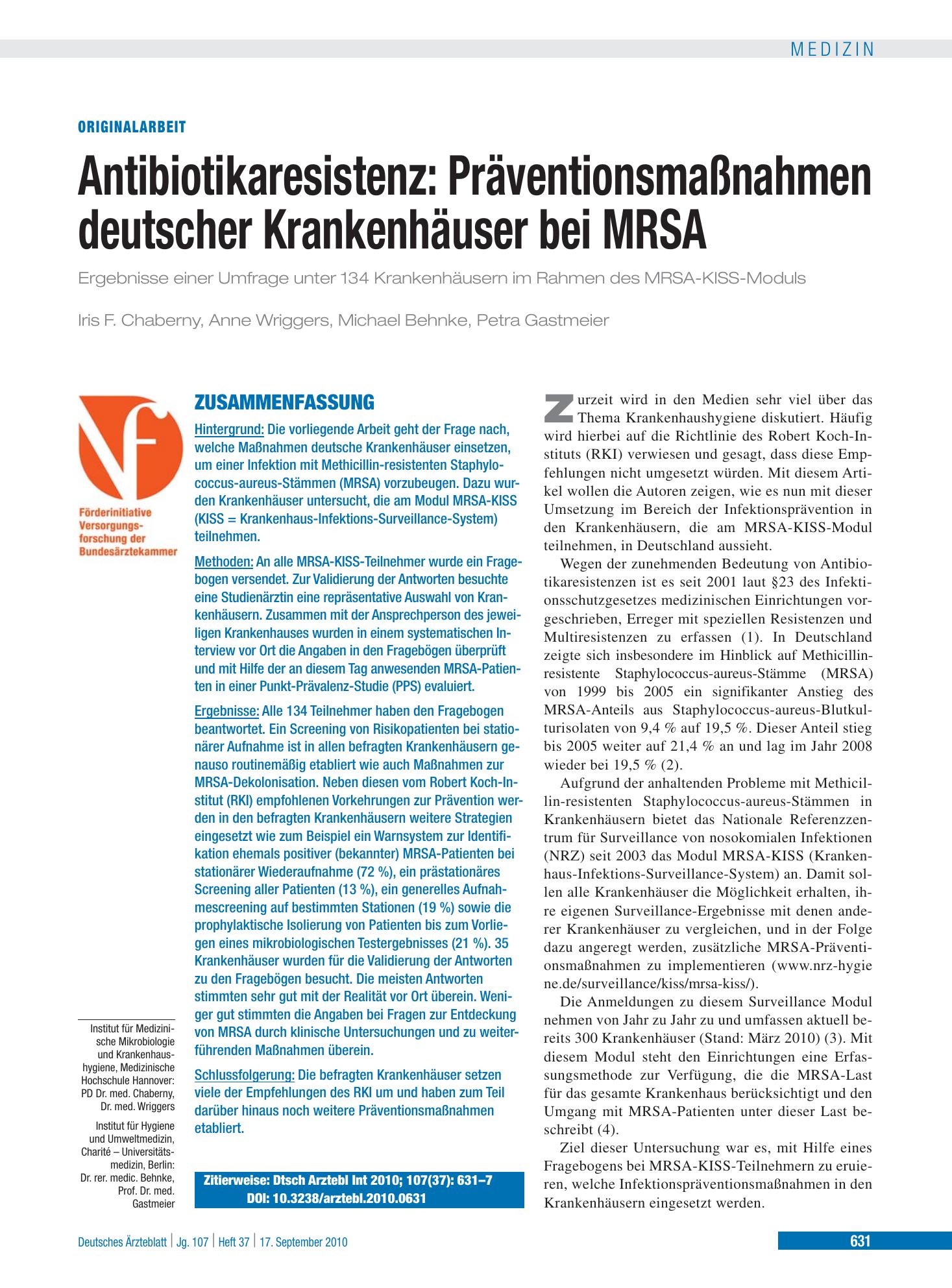 Vorschauseite 1: Antibiotikaresistenz – Deutsches Ärzteblatt