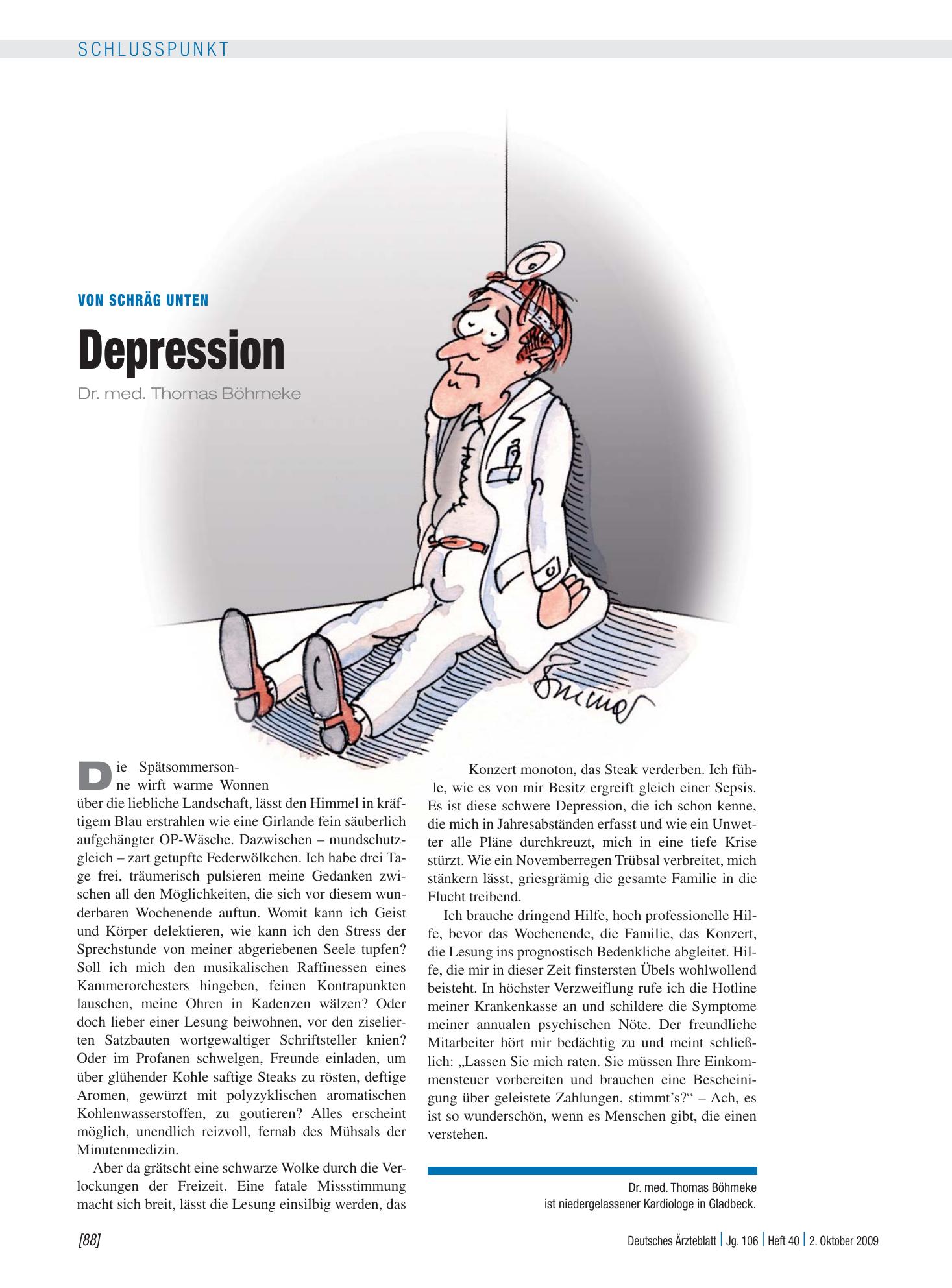 Vorschauseite 1: Von schräg unten: Depression – Deutsches Ärzteblatt