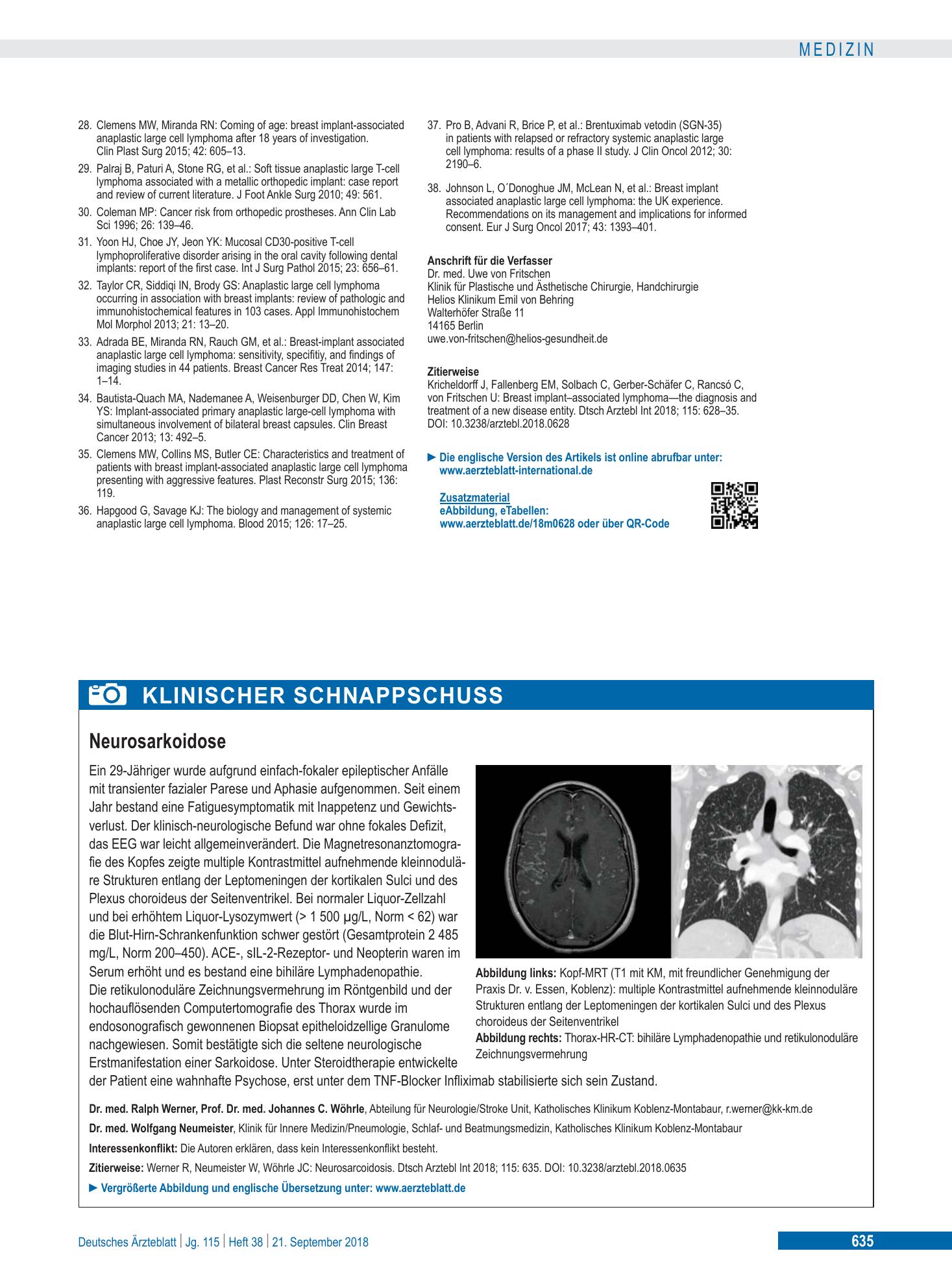 Vorschauseite 1: Neurosarkoidose – Deutsches Ärzteblatt