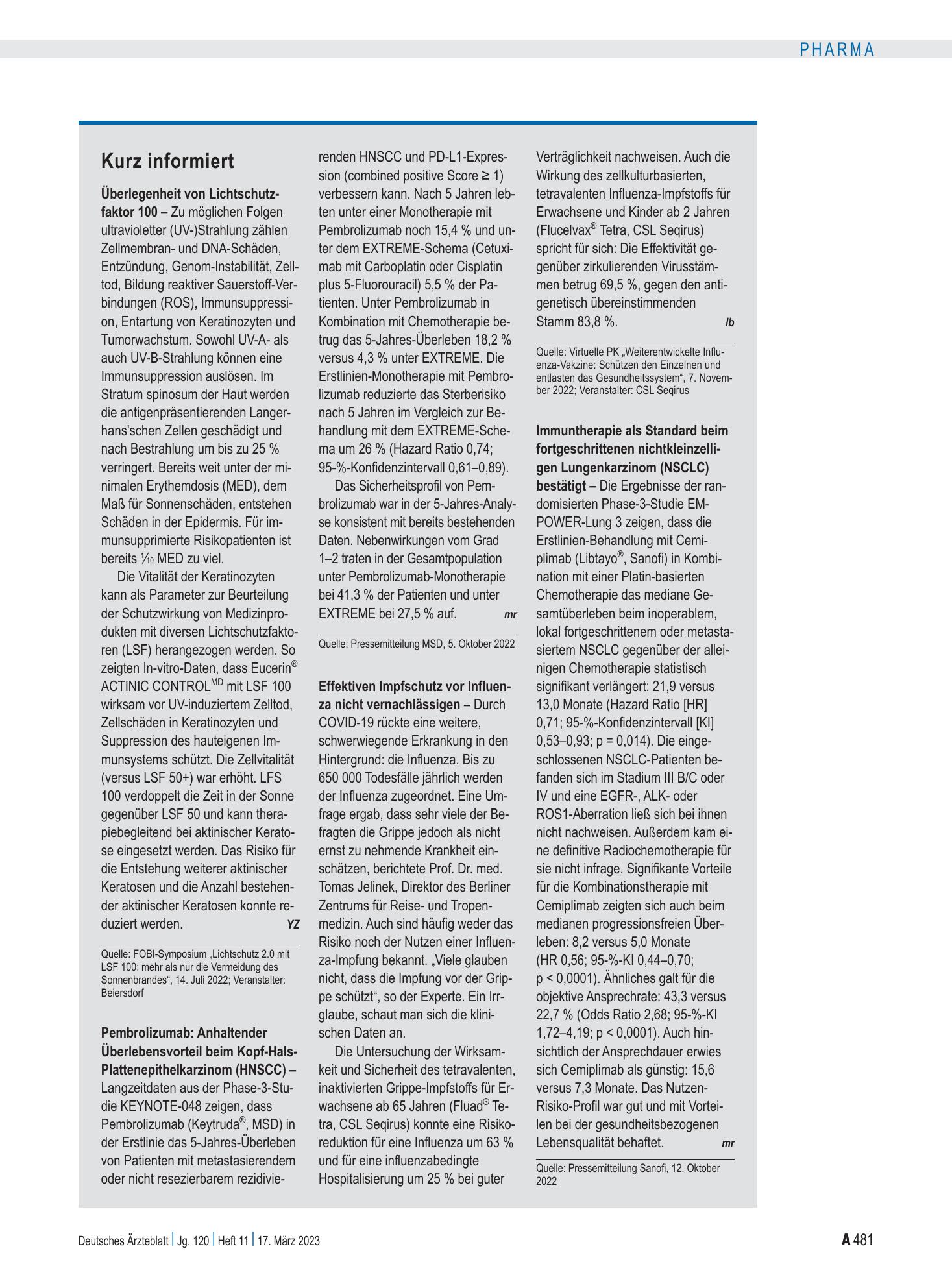 Vorschauseite 1: Kurz informiert – Deutsches Ärzteblatt
