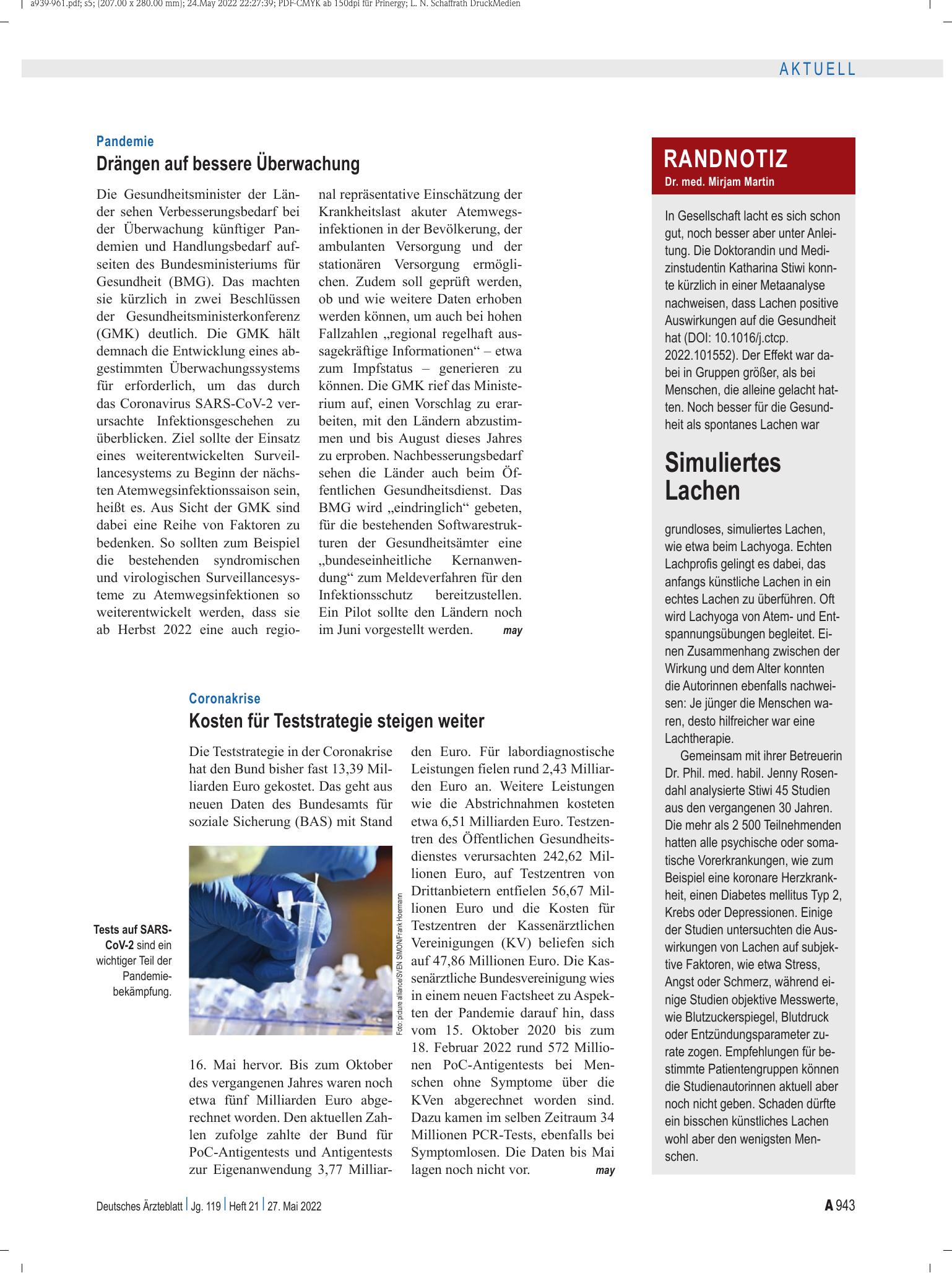 Vorschauseite 1: Randnotiz: Simuliertes Lachen – Deutsches Ärzteblatt