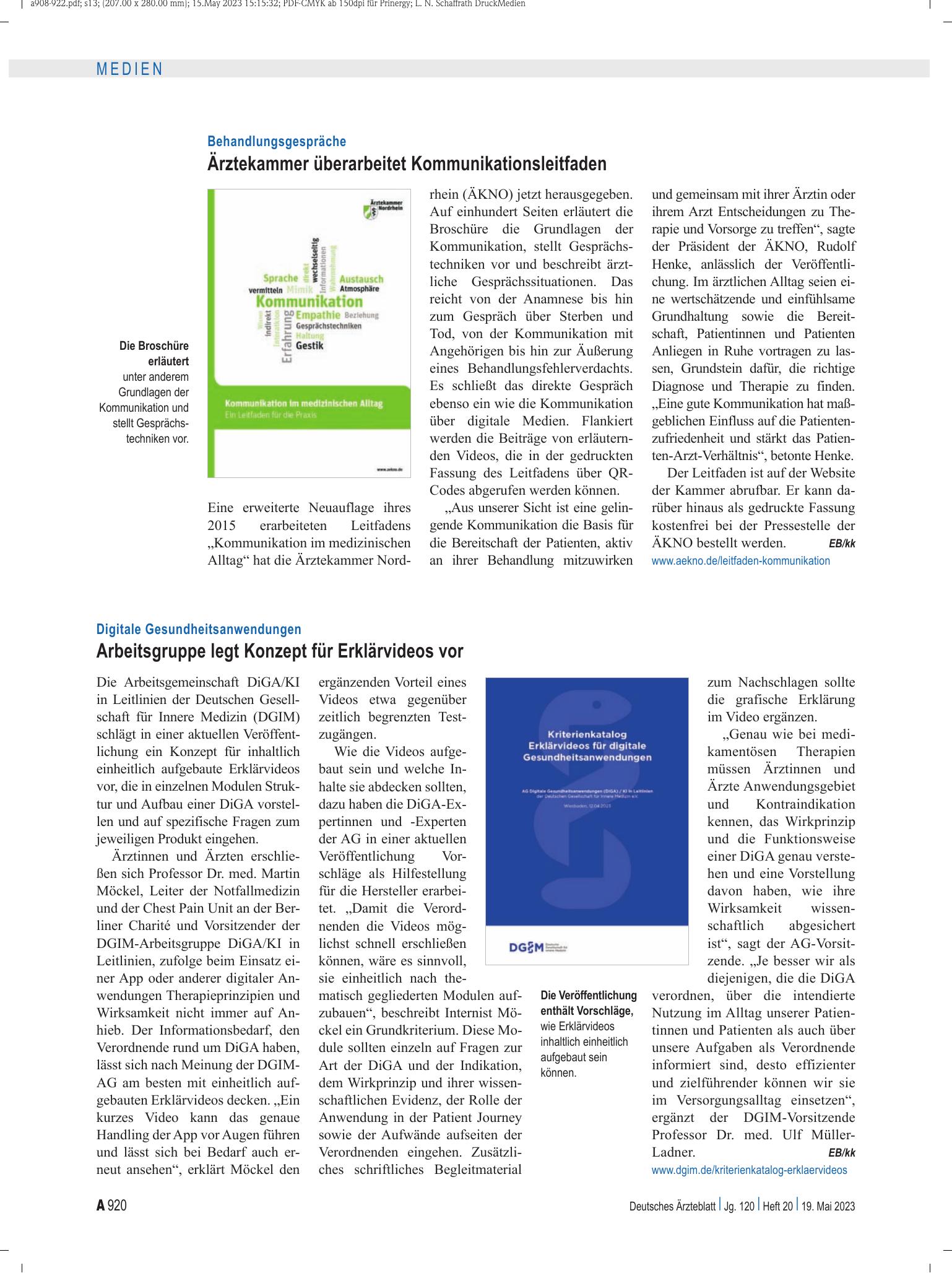 Vorschauseite 1: Behandlungsgespräche: Ärztekammer überarbeitet Kommunikationsleitfaden – Deutsches Ärzteblatt