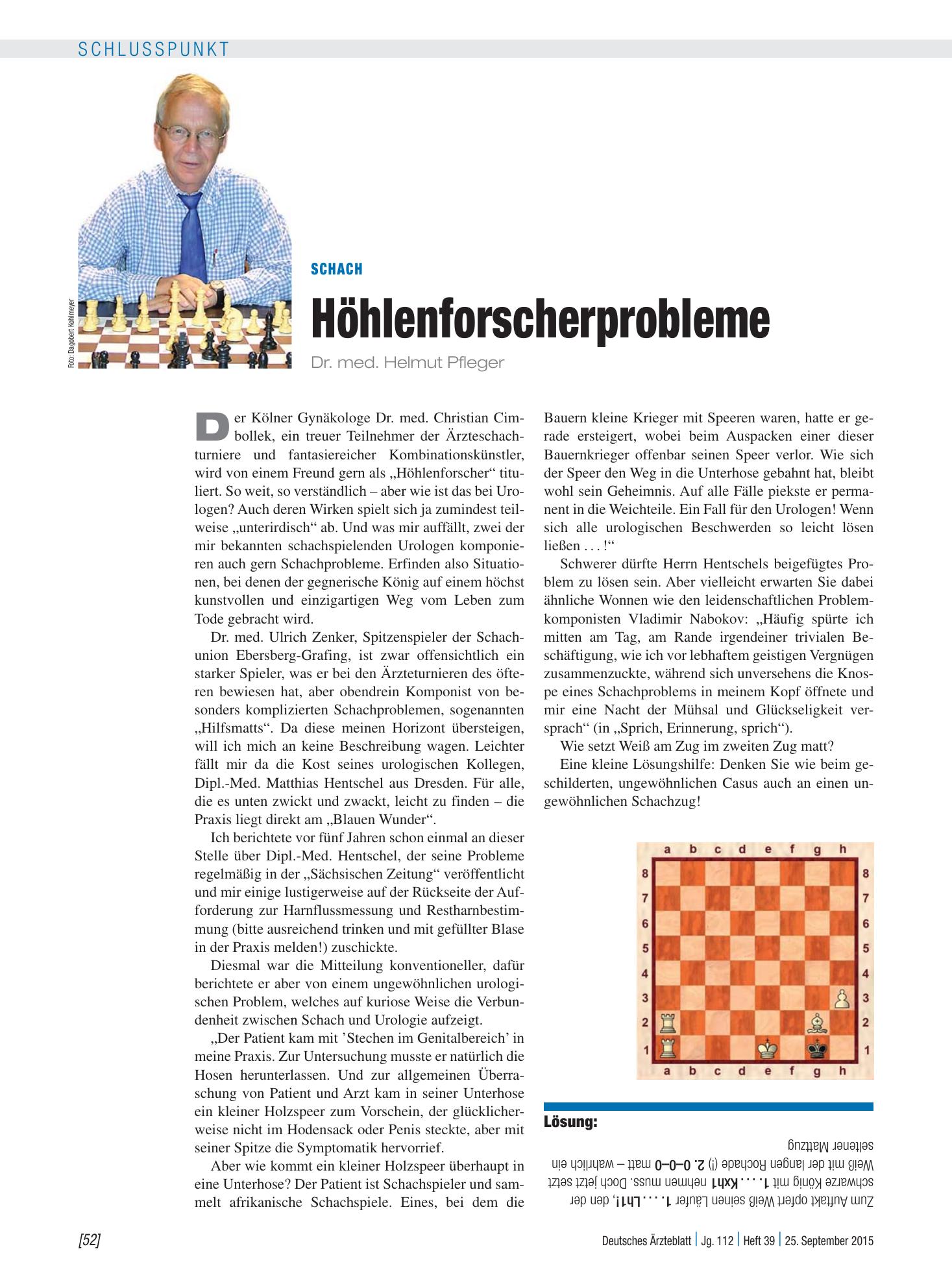 Vorschauseite 1: Schach: Höhlenforscherprobleme – Deutsches Ärzteblatt