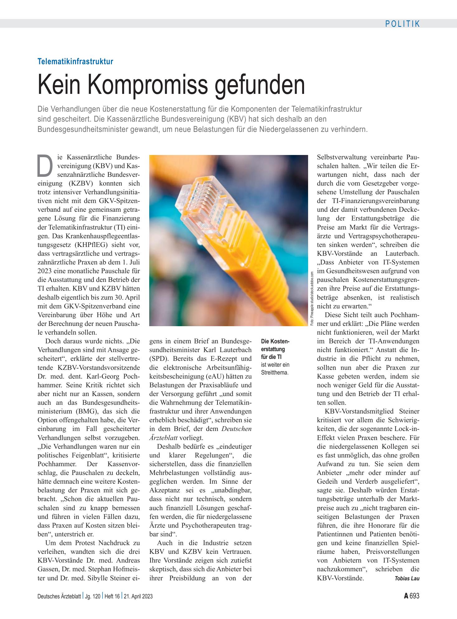 Vorschauseite 1: Telematikinfrastruktur: Kein Kompromiss gefunden – Deutsches Ärzteblatt