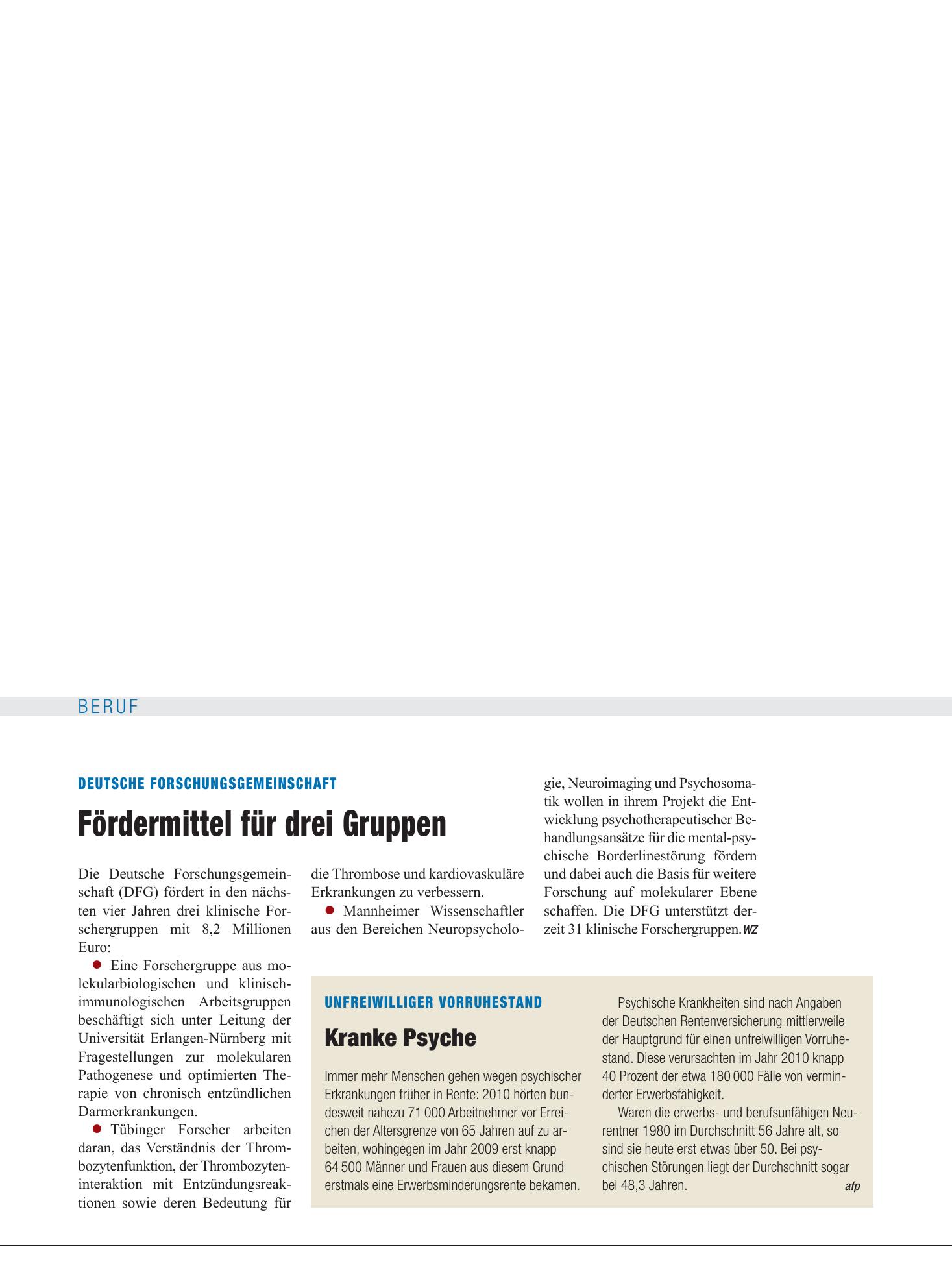 Vorschauseite 1: Unfreiwilliger Vorruhestand: Kranke Psyche – Deutsches Ärzteblatt