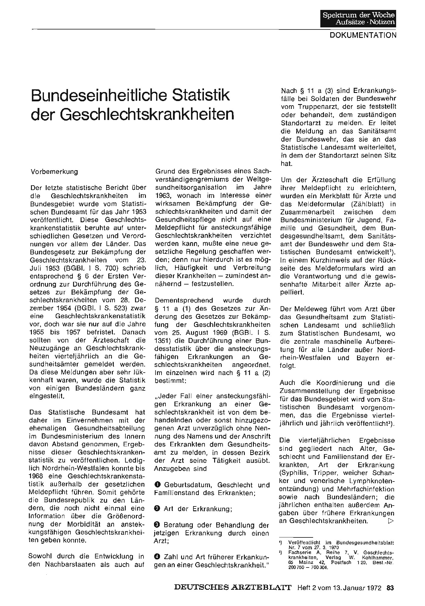 Vorschauseite 1: Bundeseinheitliche Statistik der Geschlechtskrankheiten