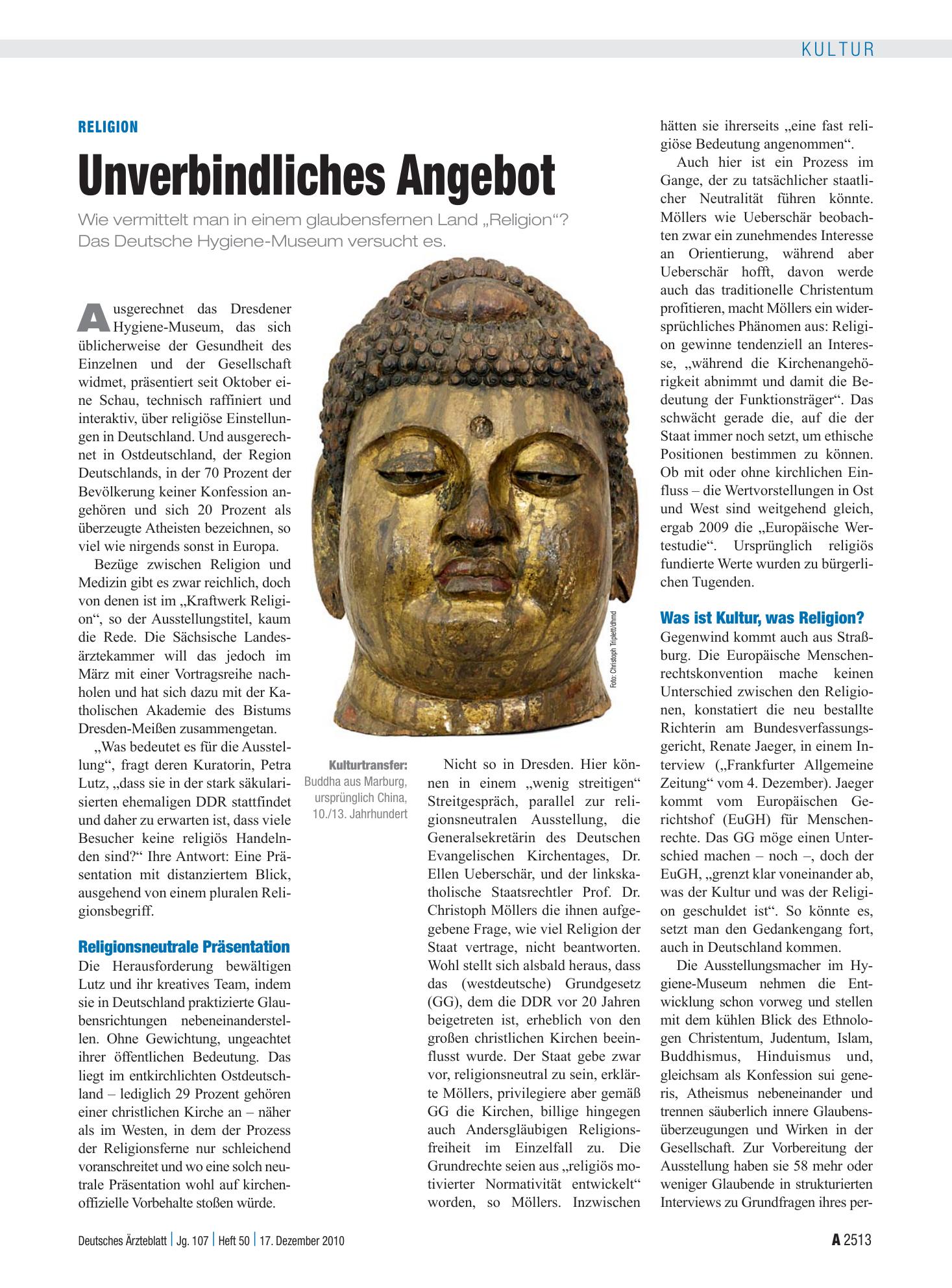 Vorschauseite 1: Religion: Unverbindliches Angebot – Deutsches Ärzteblatt