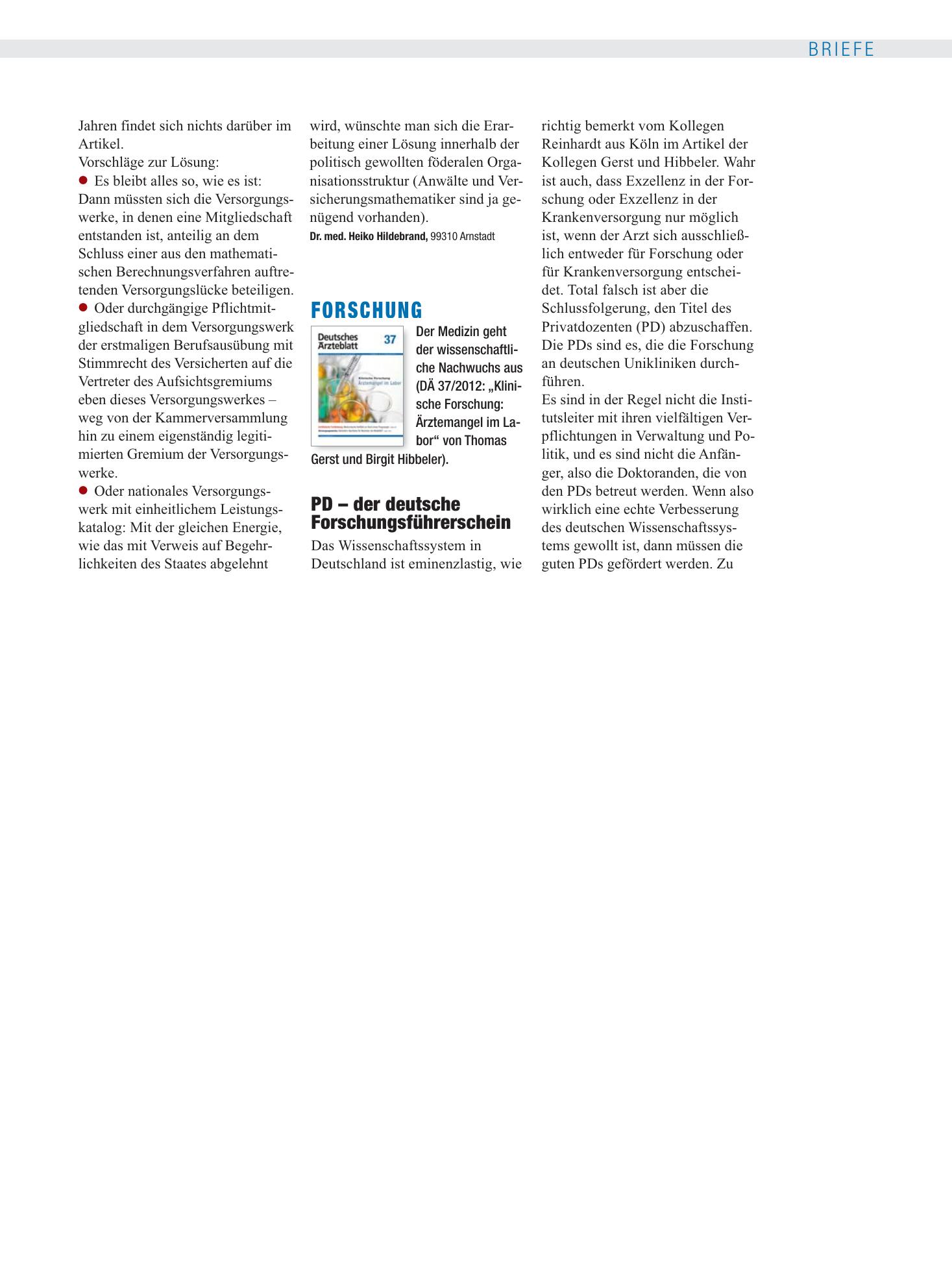 Vorschauseite 1: Forschung: PD – der deutsche Forschungsführerschein – Deutsches Ärzteblatt