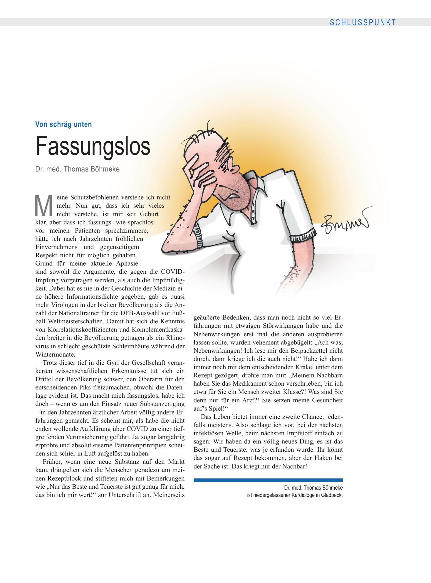 Vorschauseite 1: Von schräg unten: Fassungslos – Deutsches Ärzteblatt