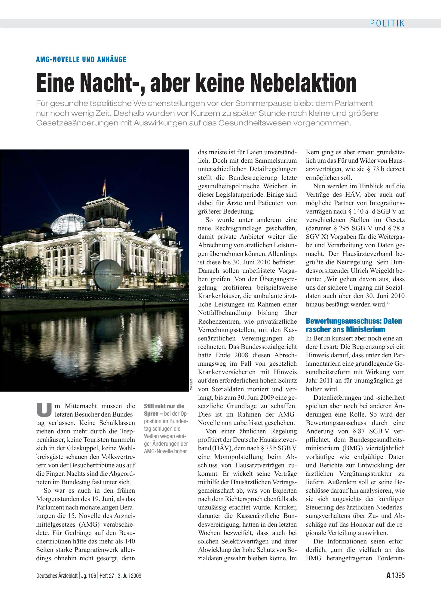 Vorschauseite 1: AMG-Novelle und Anhänge: Eine Nacht-, aber keine Nebelaktion – Deutsches Ärzteblatt
