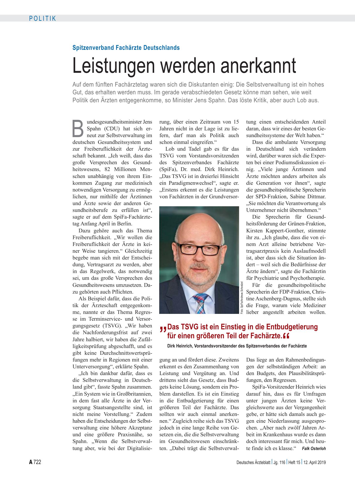 Vorschauseite 1: Spitzenverband Fachärzte Deutschlands: Leistungen werden anerkannt – Deutsches Ärzteblatt