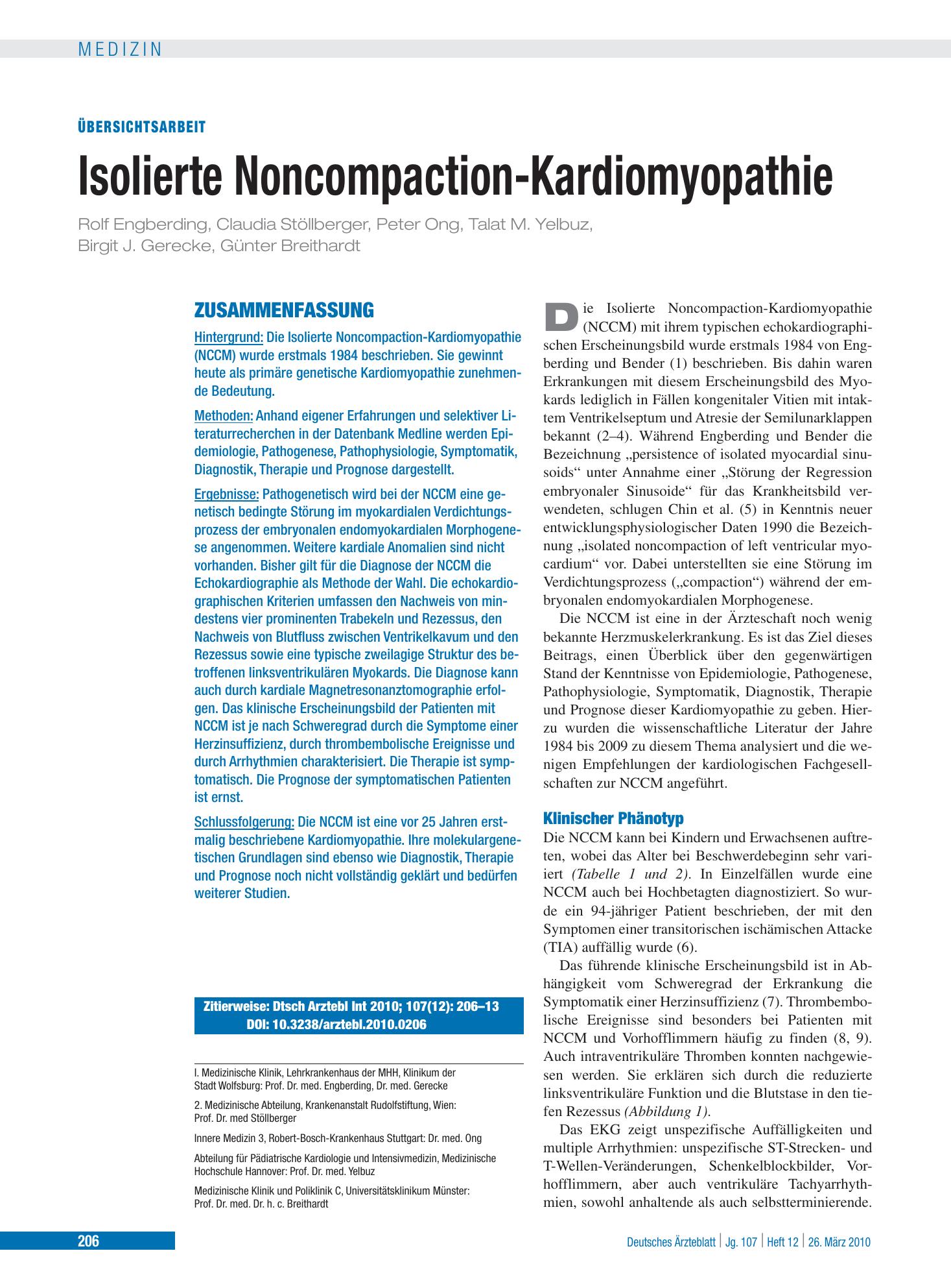 Vorschauseite 1: Isolierte Noncompaction-Kardiomyopathie – Deutsches Ärzteblatt