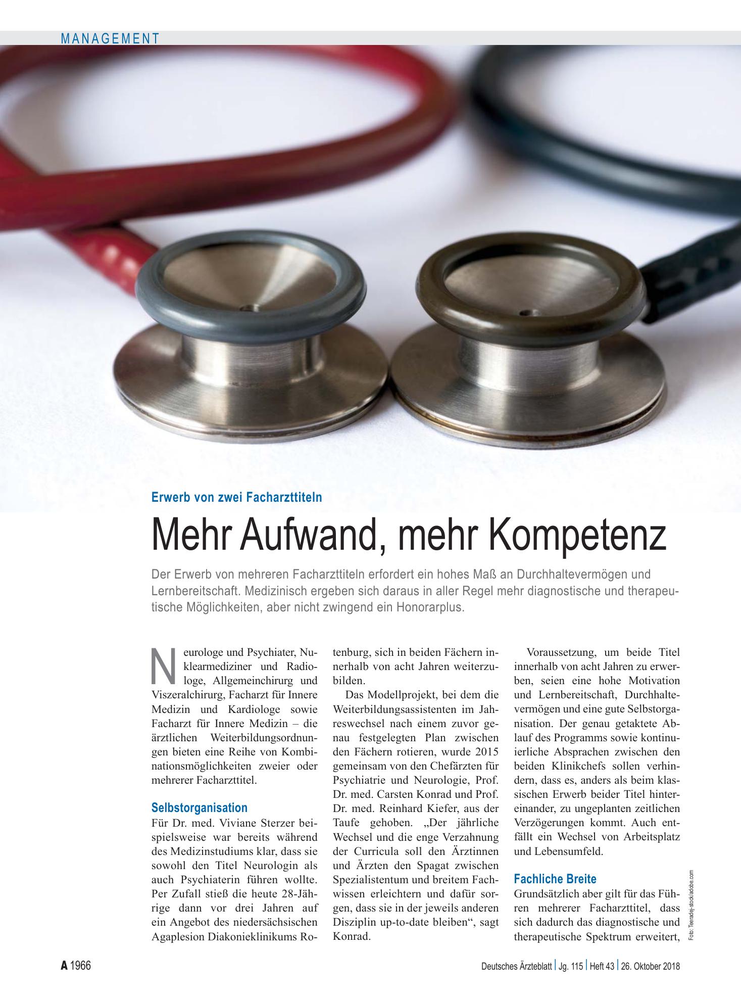 Vorschauseite 1: Erwerb von zwei Facharzttiteln: Mehr Aufwand, mehr Kompetenz – Deutsches Ärzteblatt