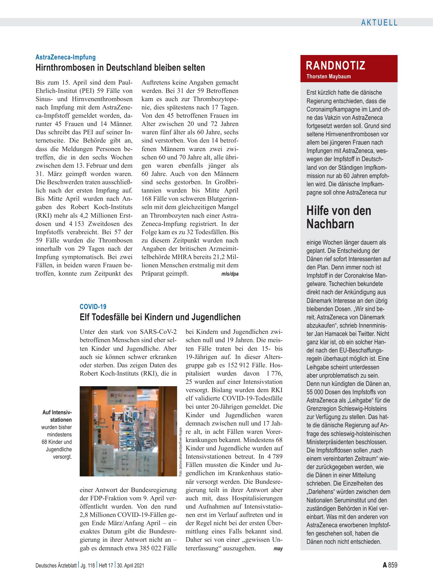Vorschauseite 1: Randnotiz: Hilfe von den Nachbarn – Deutsches Ärzteblatt