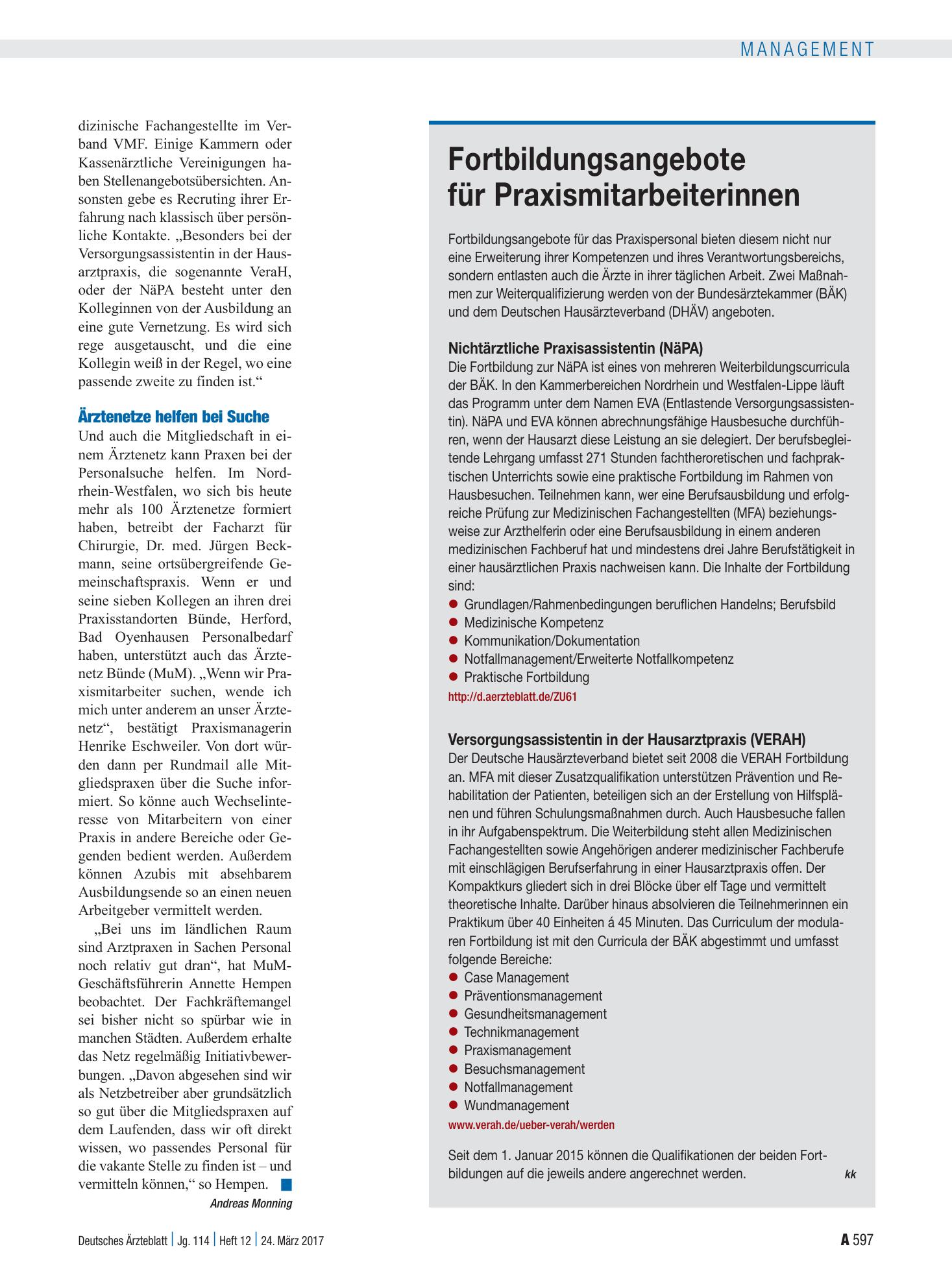 Vorschauseite 1: Fortbildungsangebote für Praxismitarbeiterinnen – Deutsches Ärzteblatt