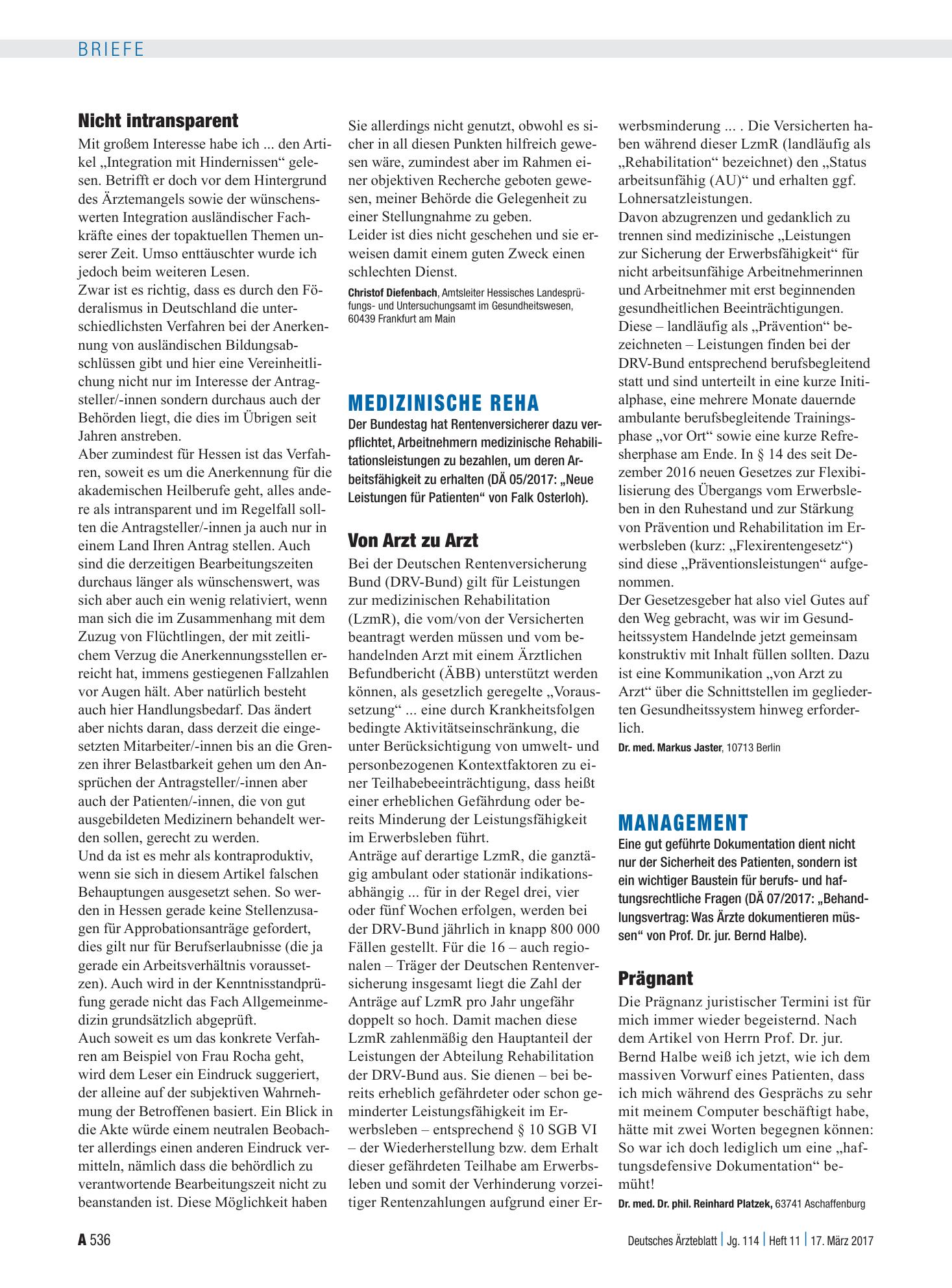 Vorschauseite 1: Management: Prägnant – Deutsches Ärzteblatt