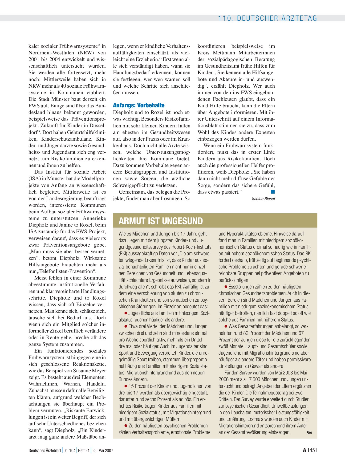 Vorschauseite 1: Armut ist ungesund – Deutsches Ärzteblatt