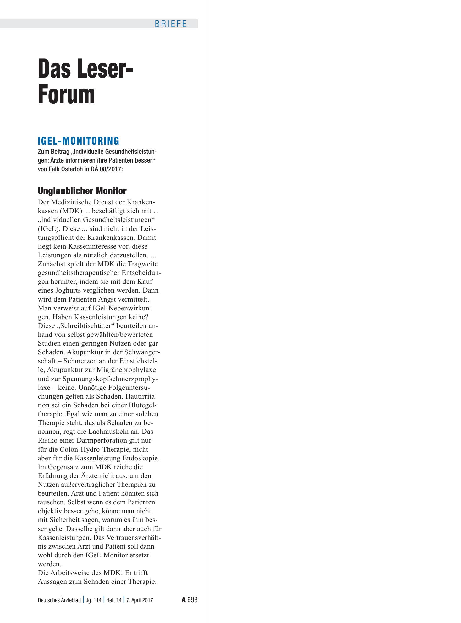 Vorschauseite 1: IGeL-Monitoring: Unglaublicher Monitor – Deutsches Ärzteblatt
