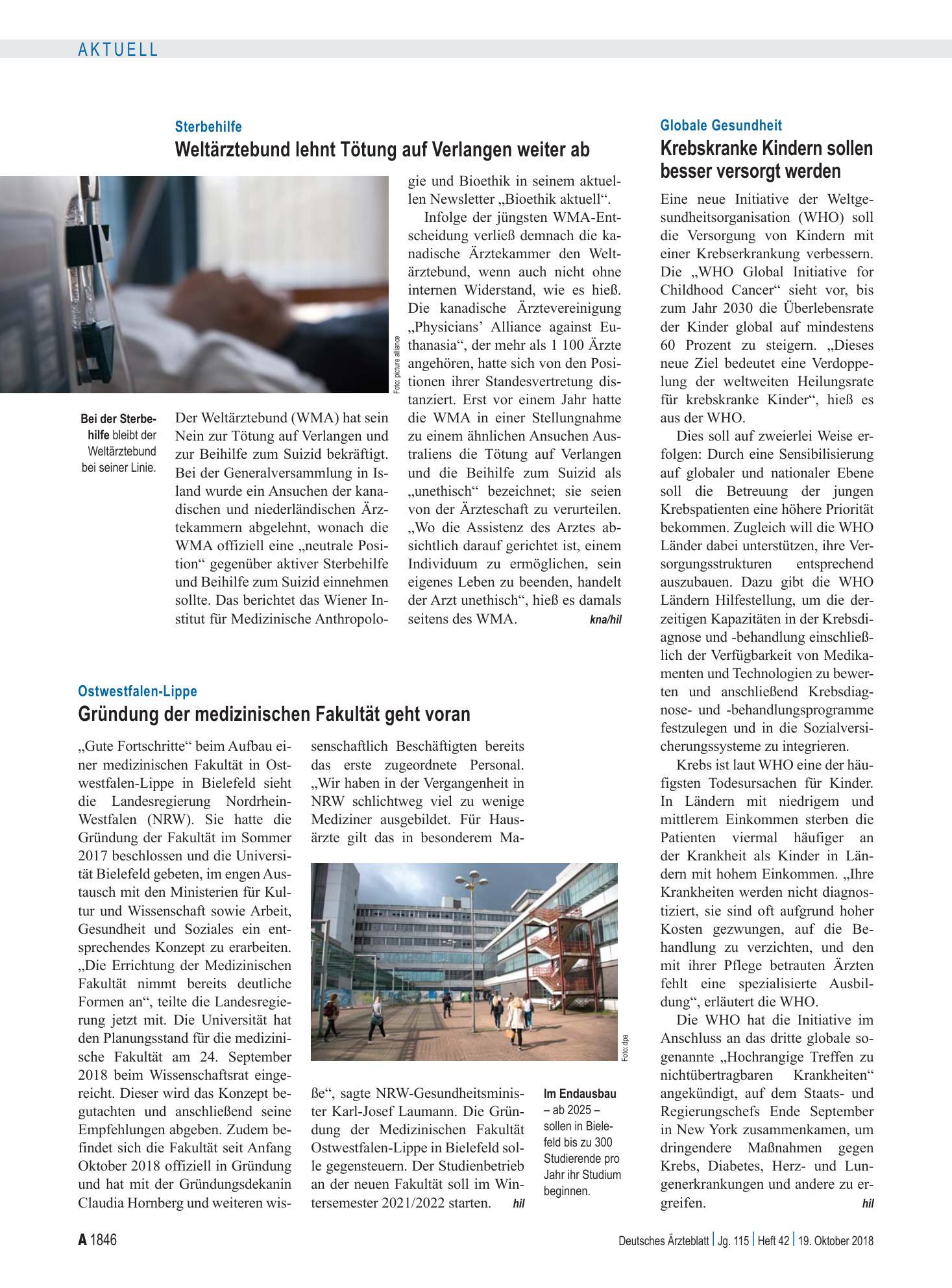 Vorschauseite 1: Globale Gesundheit: Krebskranke Kindern sollen besser versorgt werden – Deutsches Ärzteblatt