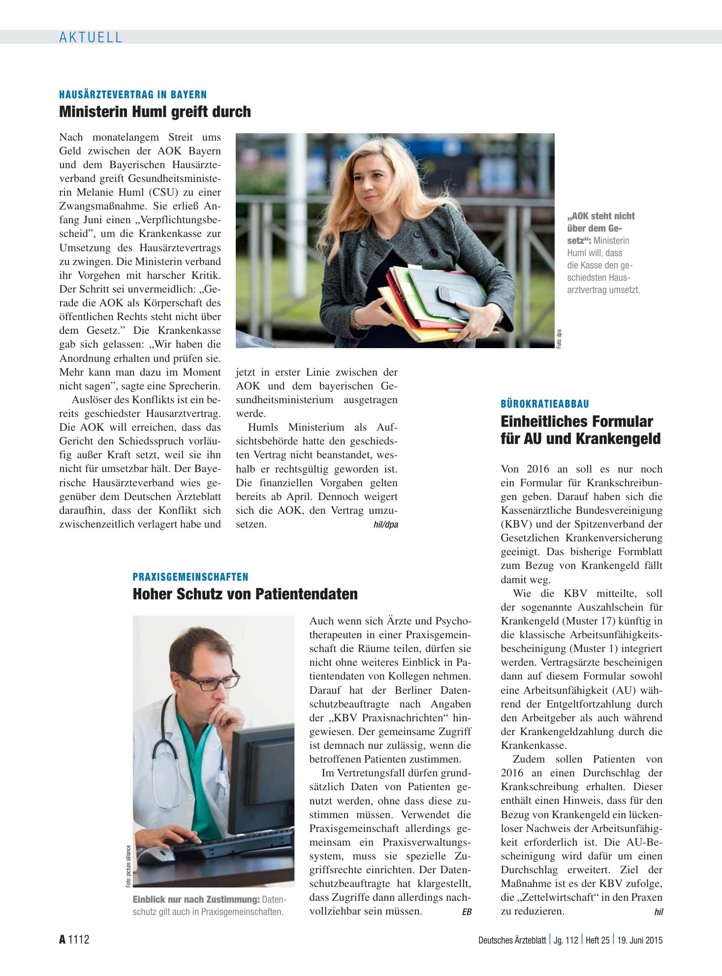 Vorschauseite 1: Praxisgemeinschaften: Hoher Schutz von Patientendaten – Deutsches Ärzteblatt