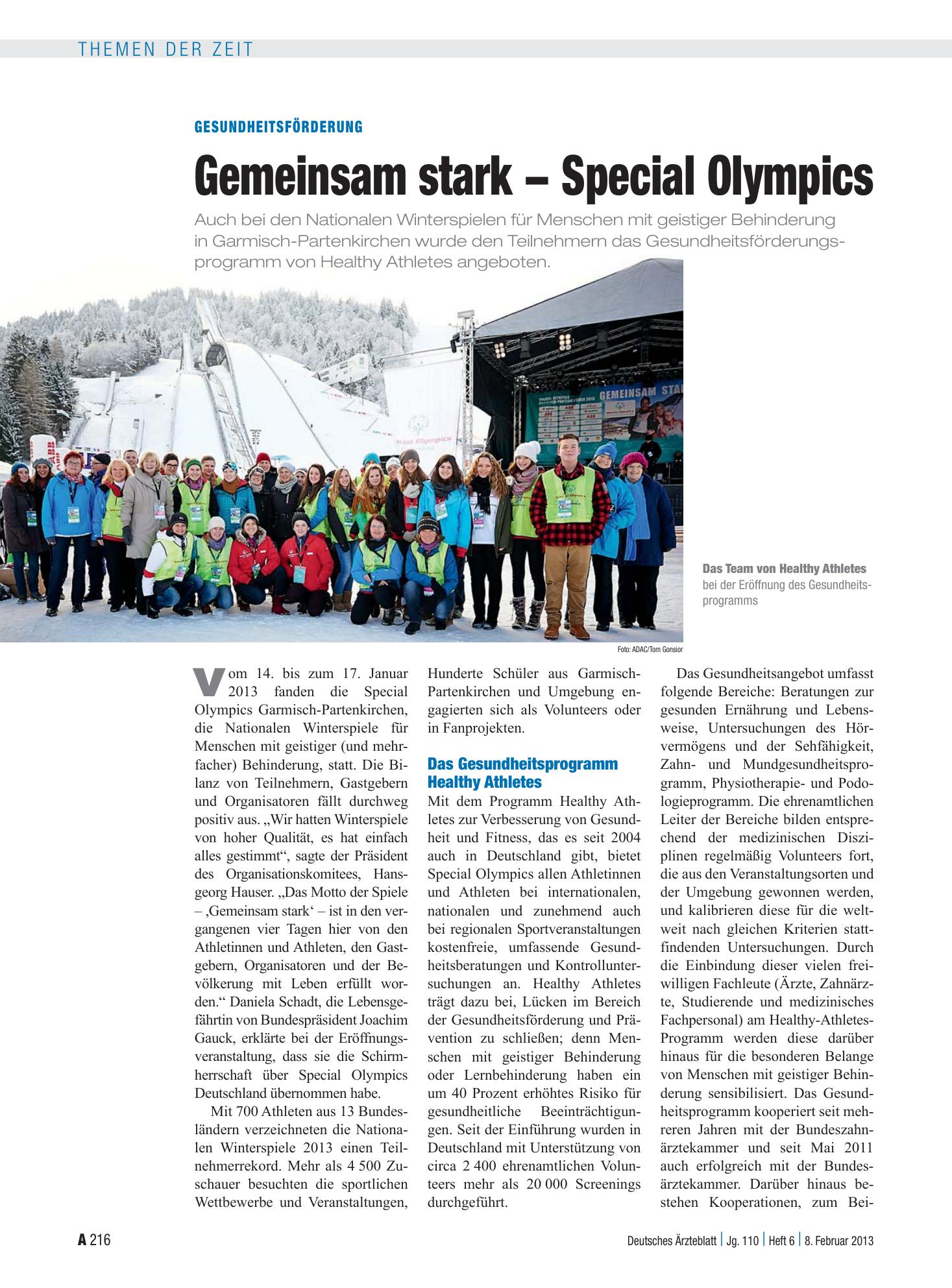 Vorschauseite 1: Gesundheitsförderung: Gemeinsam stark - Special Olympics – Deutsches Ärzteblatt
