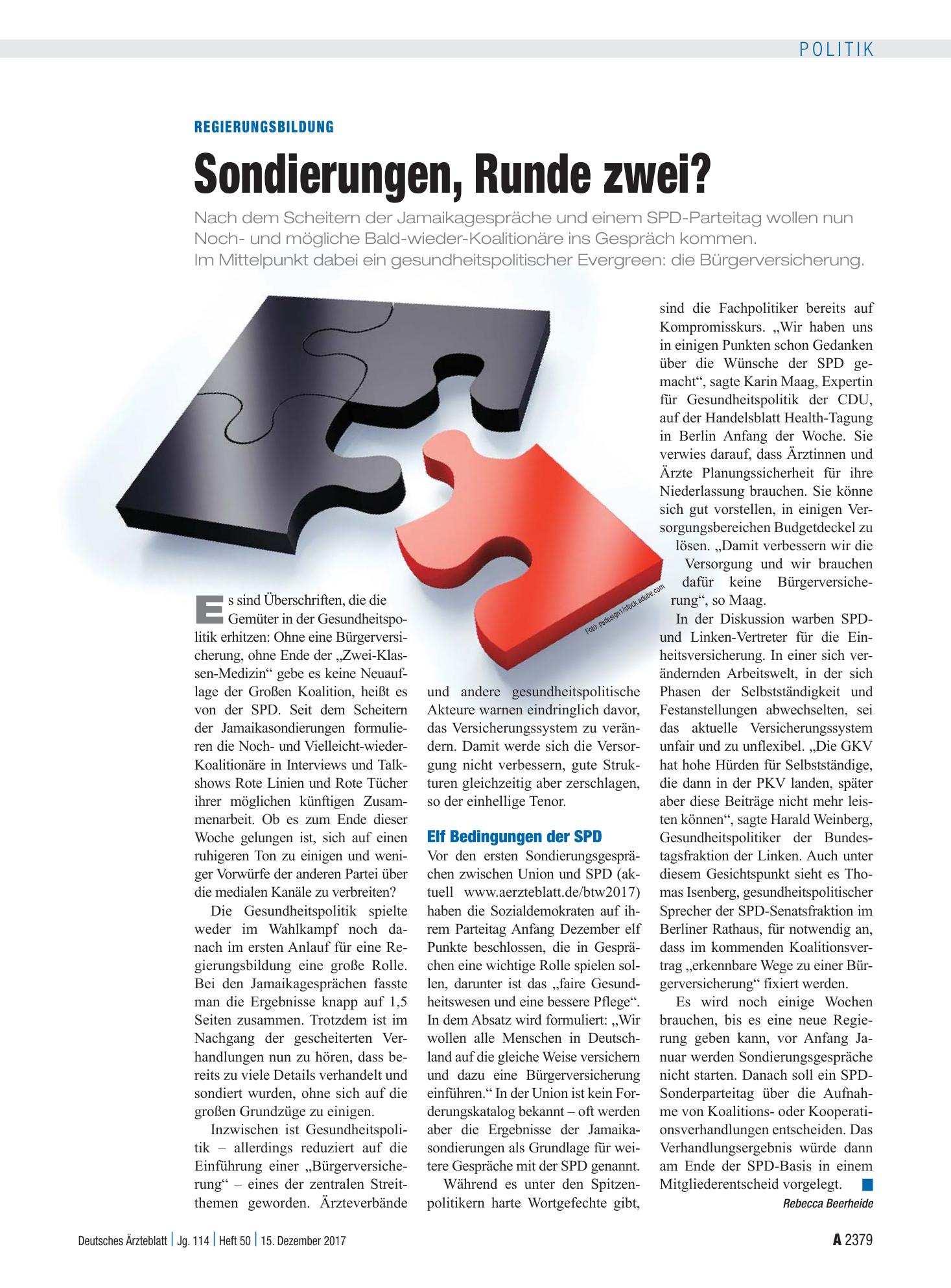 Vorschauseite 1: Regierungsbildung: Sondierungen, Runde zwei? – Deutsches Ärzteblatt