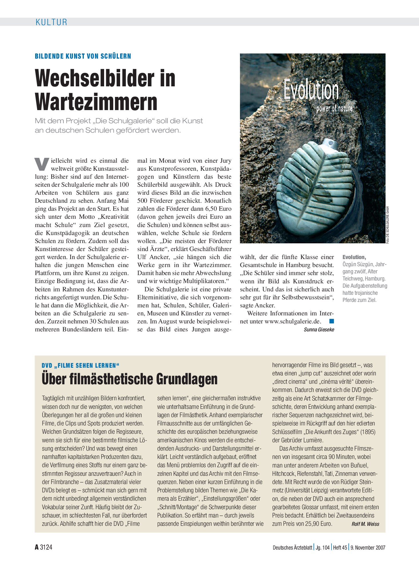 Vorschauseite 1: Bildende Kunst von Schülern: Wechselbilder in Wartezimmern – Deutsches Ärzteblatt