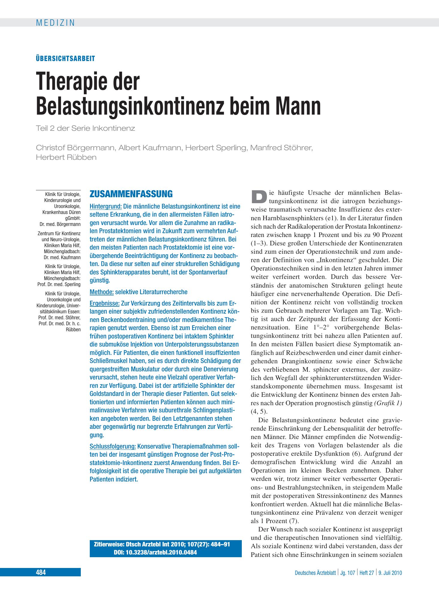Vorschauseite 1: Therapie der Belastungsinkontinenz beim Mann – Deutsches Ärzteblatt