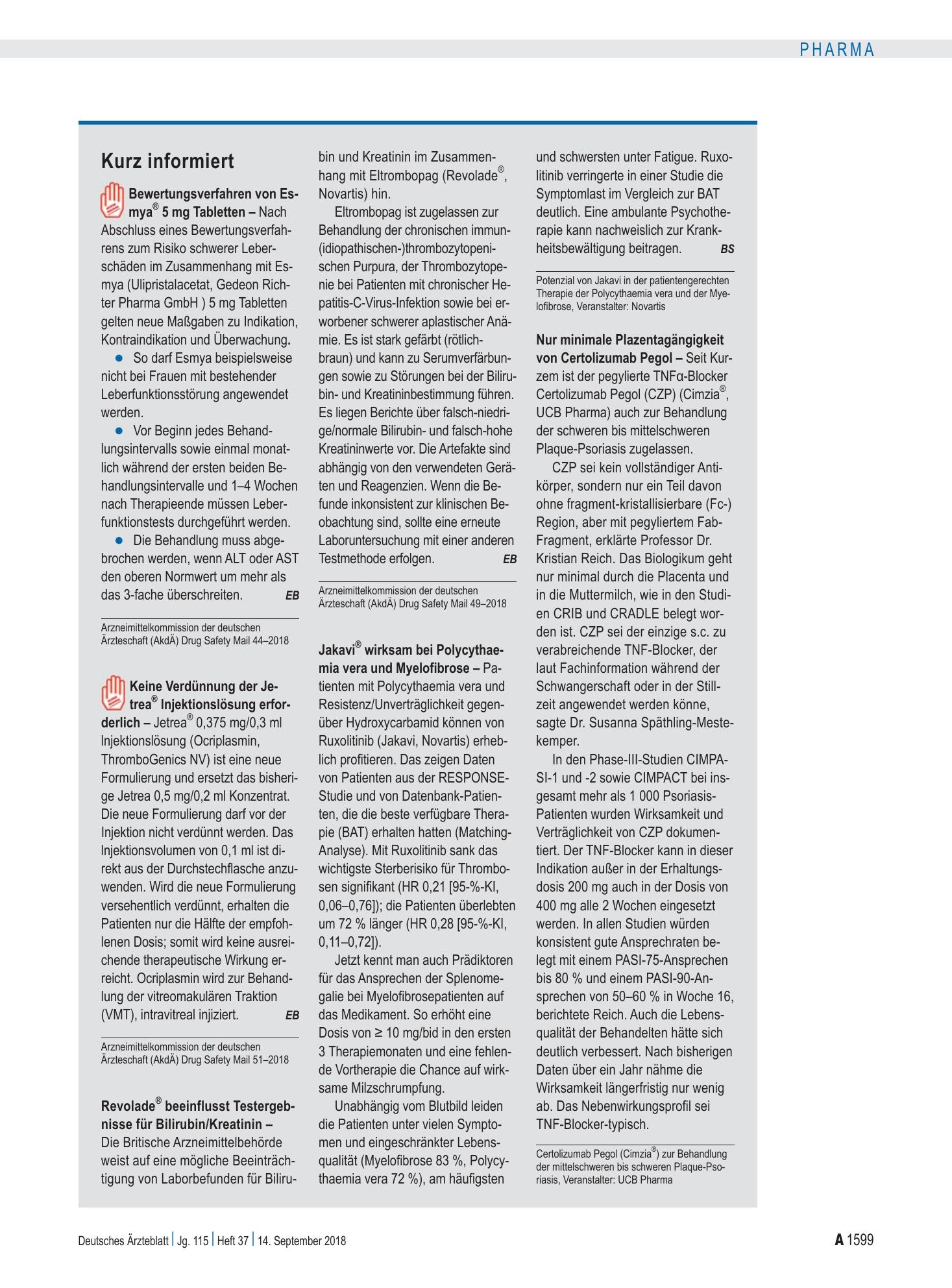 Vorschauseite 1: Kurz informiert – Deutsches Ärzteblatt