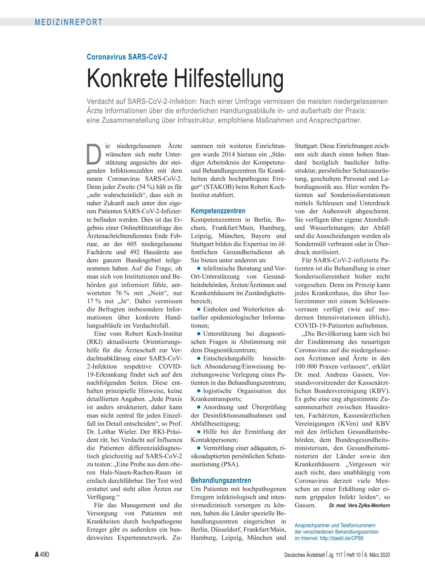 Vorschauseite 1: Coronavirus SARS-CoV-2: Konkrete Hilfestellung – Deutsches Ärzteblatt