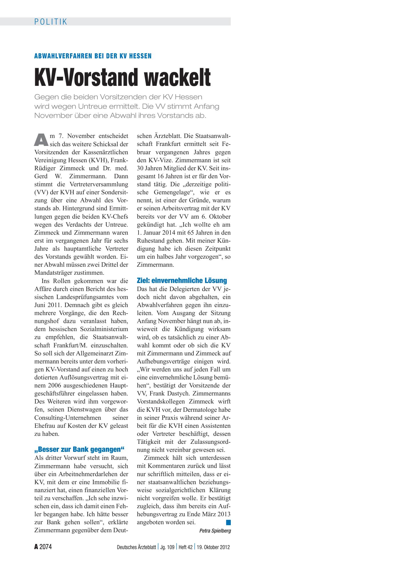 Vorschauseite 1: Abwahlverfahren bei der KV Hessen: KV-Vorstand wackelt – Deutsches Ärzteblatt
