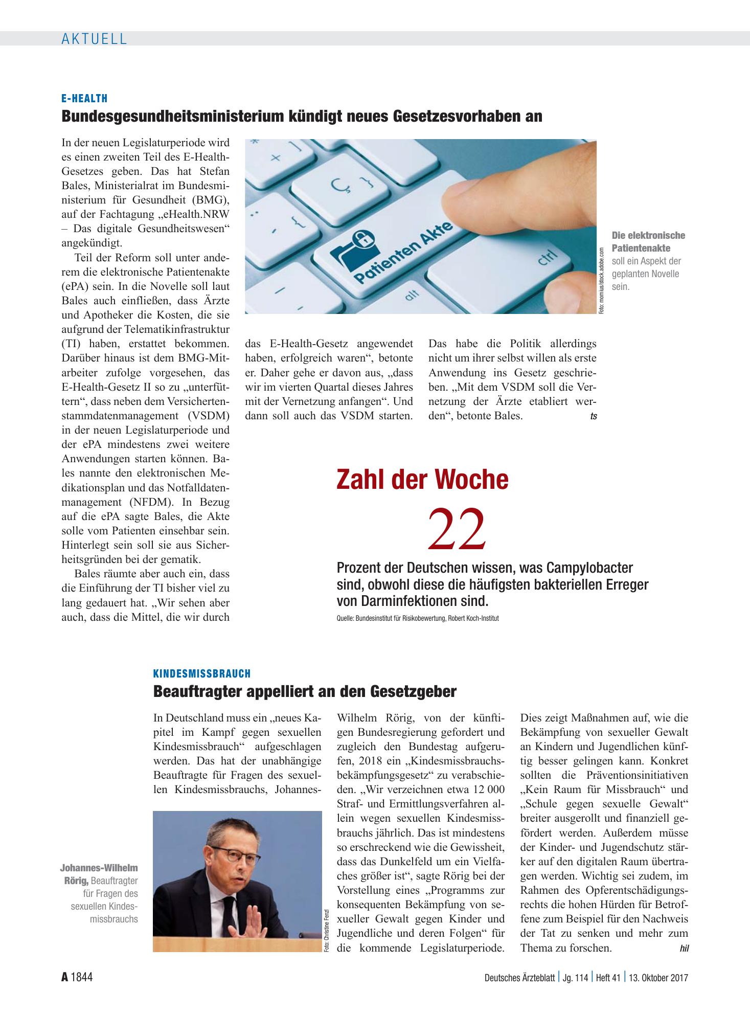 Vorschauseite 1: Kindesmissbrauch: Beauftragter appelliert an den Gesetzgeber – Deutsches Ärzteblatt