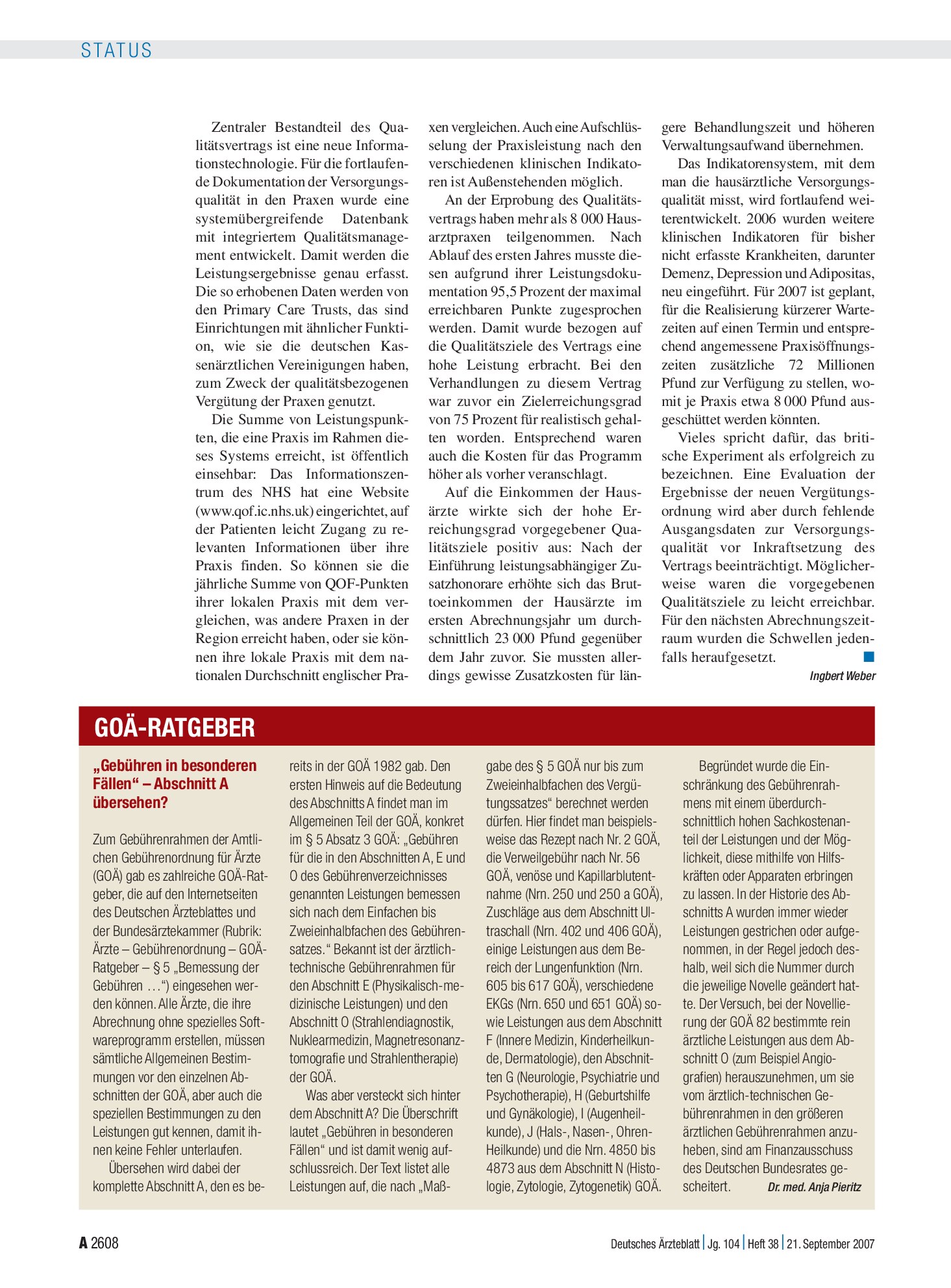 Vorschauseite 1: „Gebühren in besonderen Fällen“ – Abschnitt A übersehen? – Deutsches Ärzteblatt